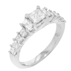 Rachel Koen Princess Baguette Cut Diamond Ring 18k White Gold 1.25cttw