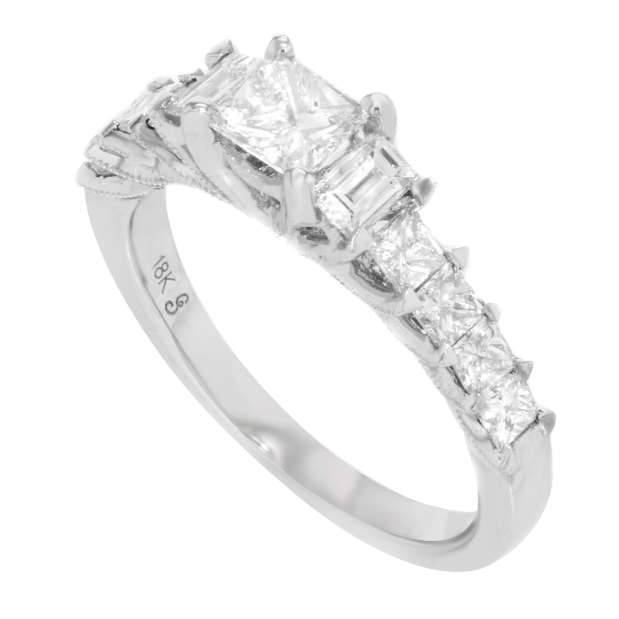 Modern Rachel Koen Princess Baguette Cut Diamond Ring 18k White Gold 1.25cttw For Sale