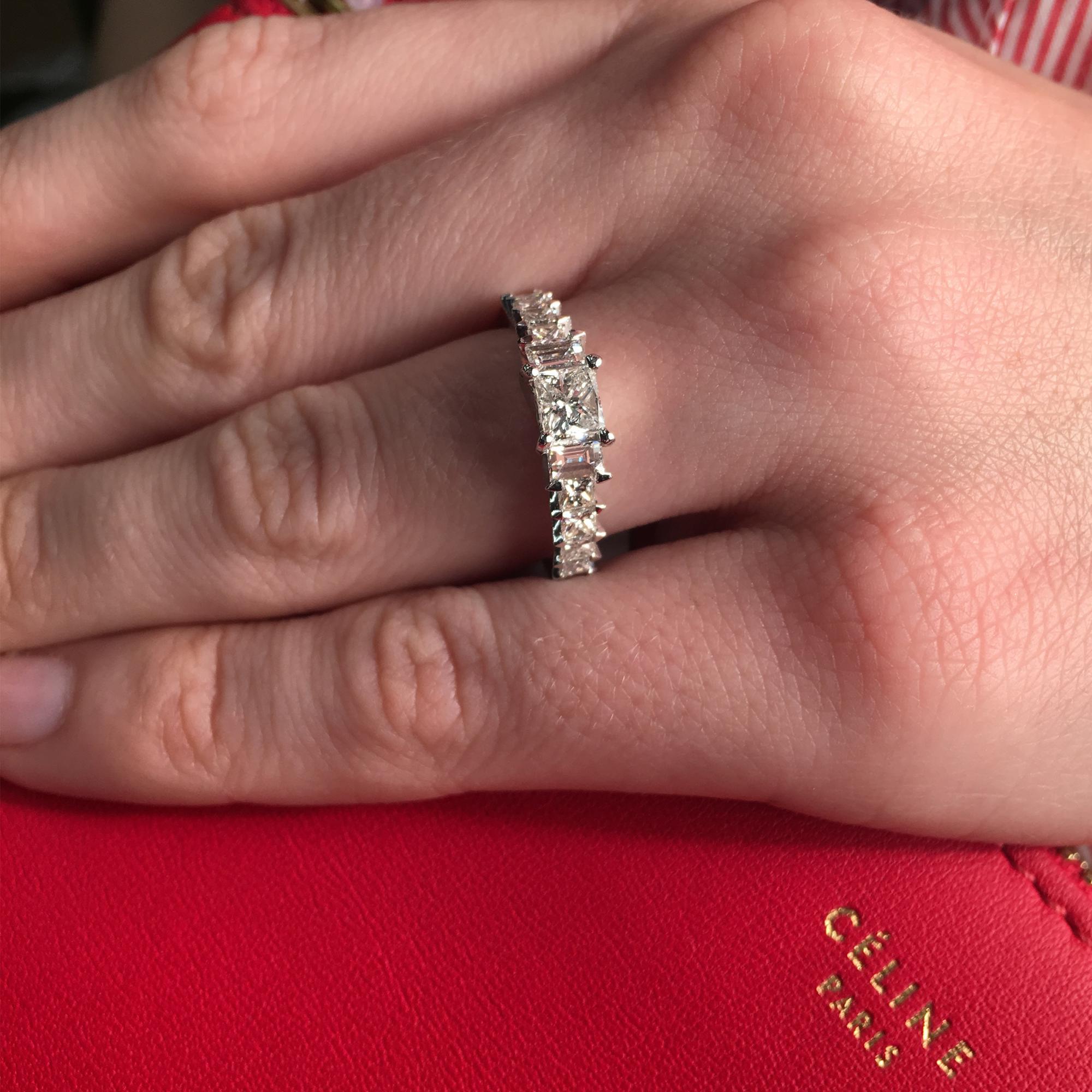 Princess Cut Rachel Koen Princess Baguette Cut Diamond Ring 18k White Gold 1.25cttw For Sale