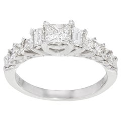 Rachel Koen Princess Baguette Cut Diamond Ring 18k White Gold 1.25cttw