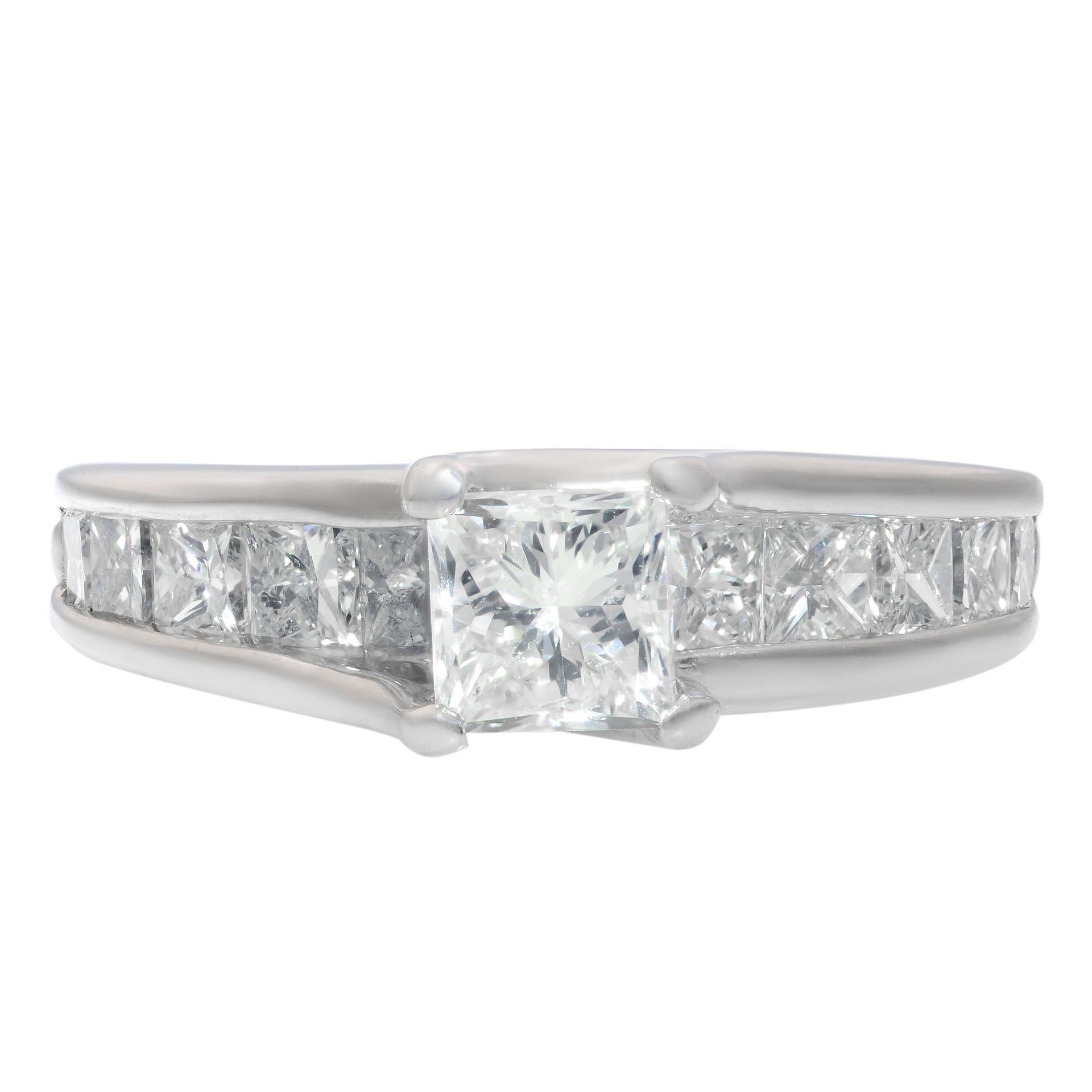 Women's Rachel Koen Princess Cut Diamond Engagement Ring 14K White Gold 1.75cts For Sale