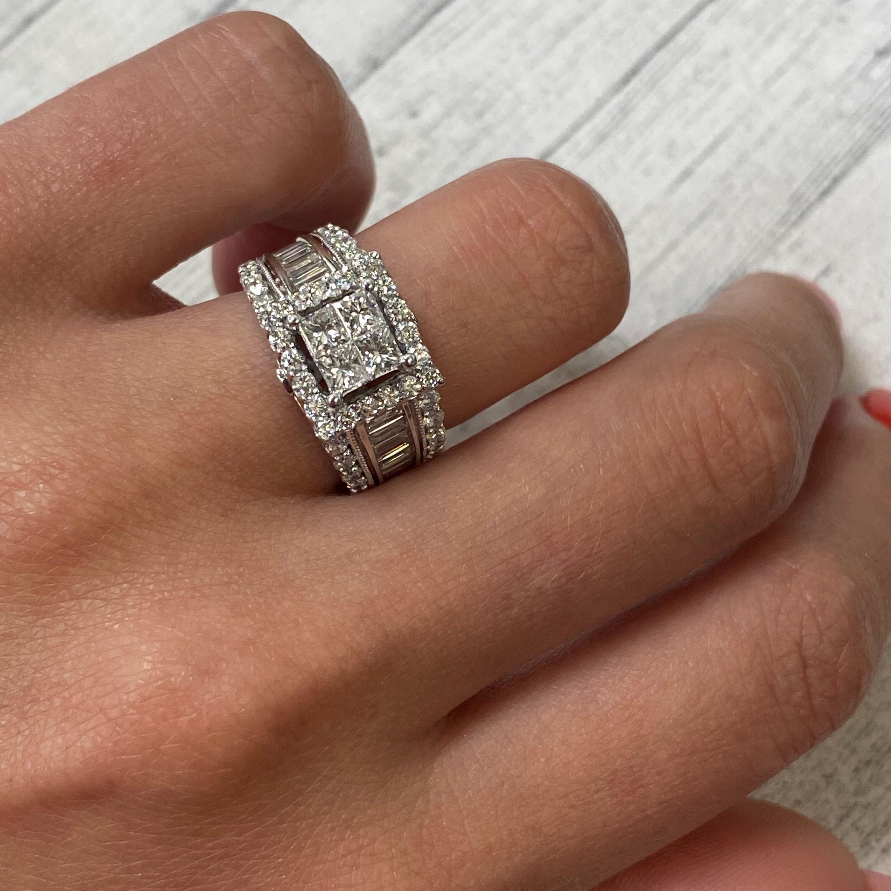 Rachel Koen Bague de fiançailles en or blanc 14 carats avec diamant taille princesse de 2,00 carats poids total Pour femmes en vente