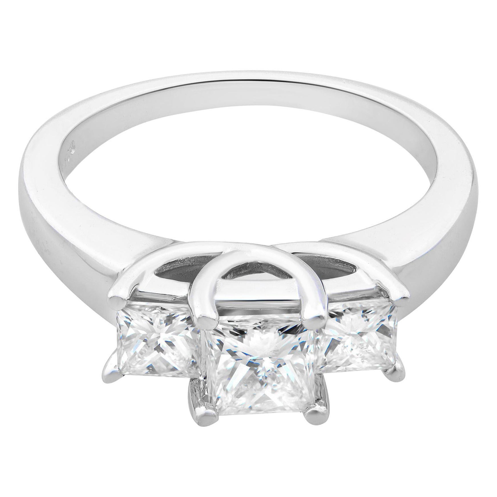 Rachel Koen Anillo de tres piedras con diamantes talla princesa 14K Oro blanco 1,06Cttw