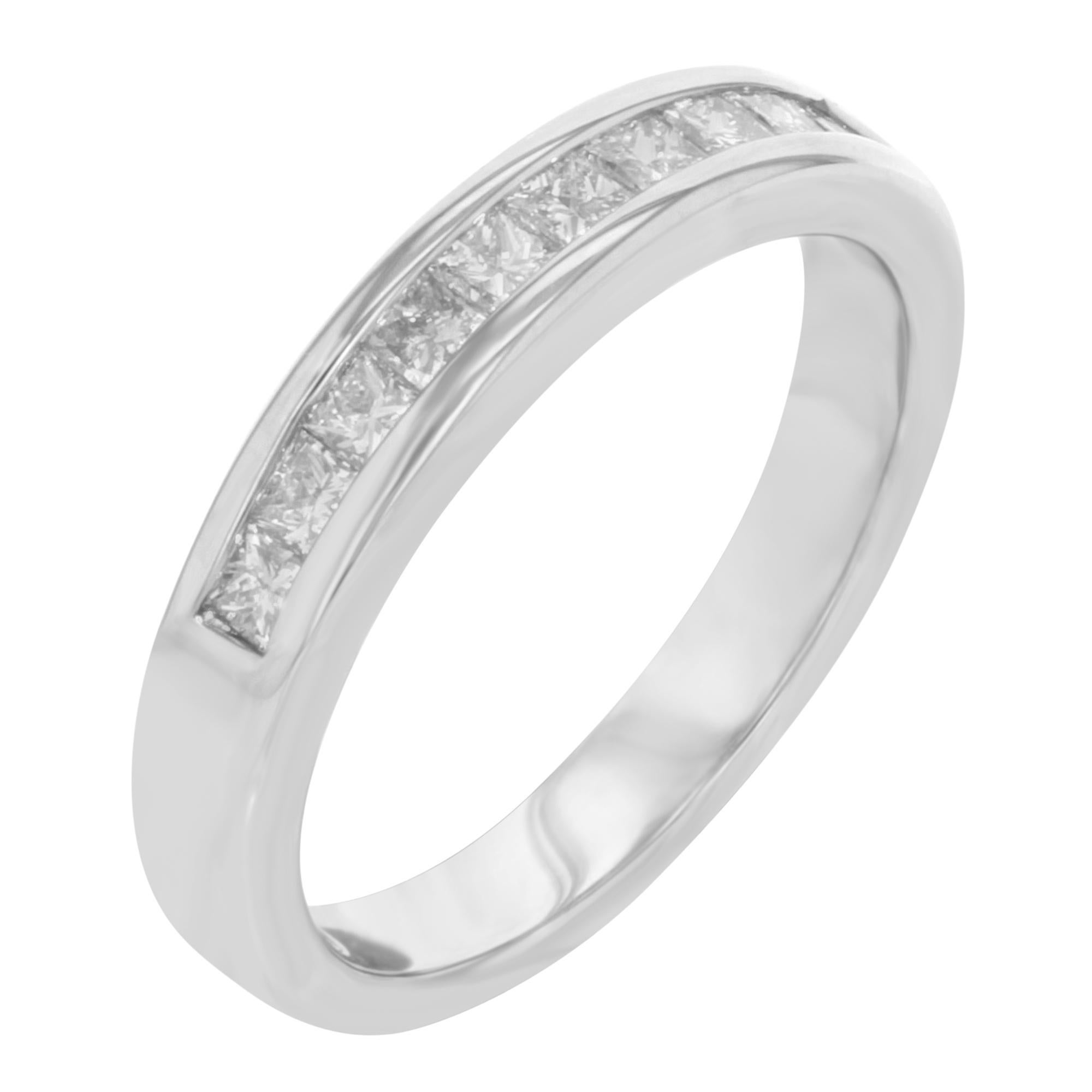 Modern Rachel Koen Princess Cut Diamond Wedding Band 14K White Gold 0.75cttw For Sale