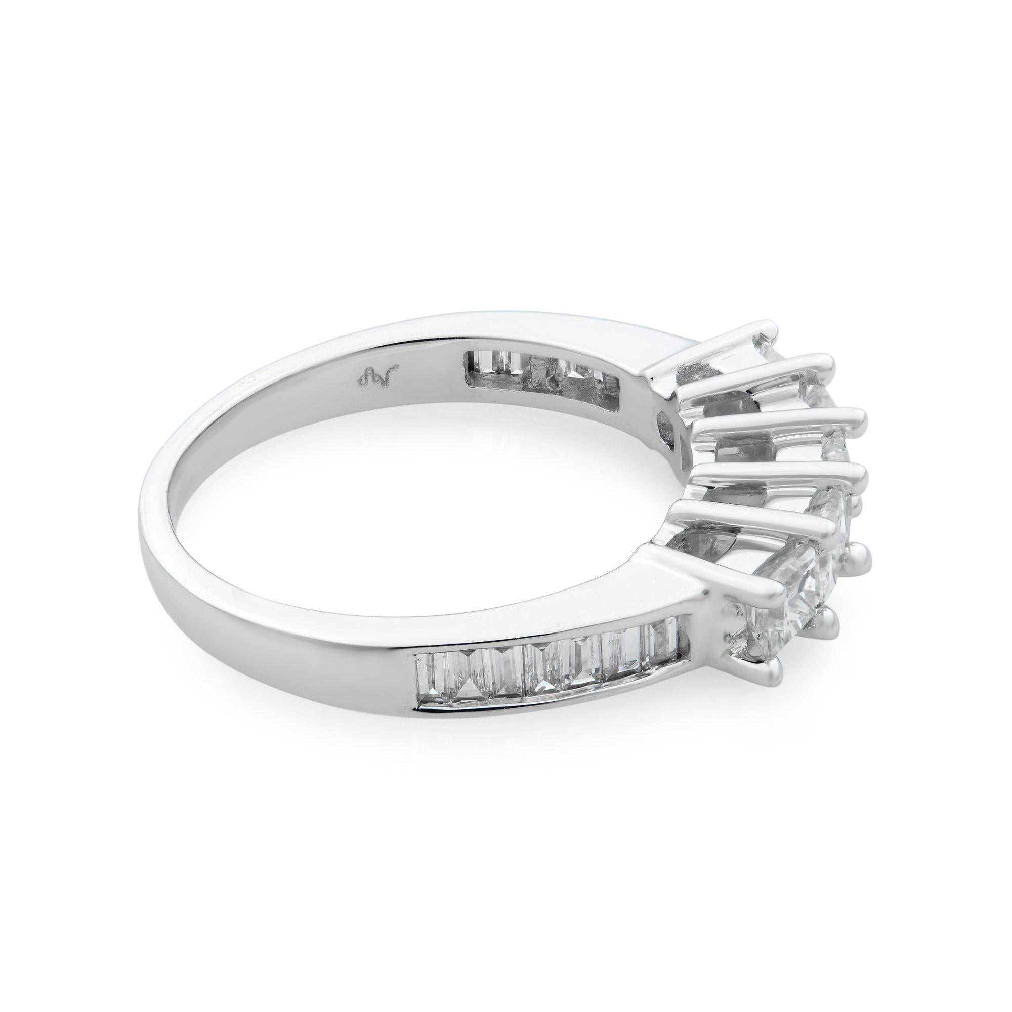 Modern Rachel Koen Princess Cut Diamond Wedding Band Ring 14K White Gold 1.15 Cttw For Sale