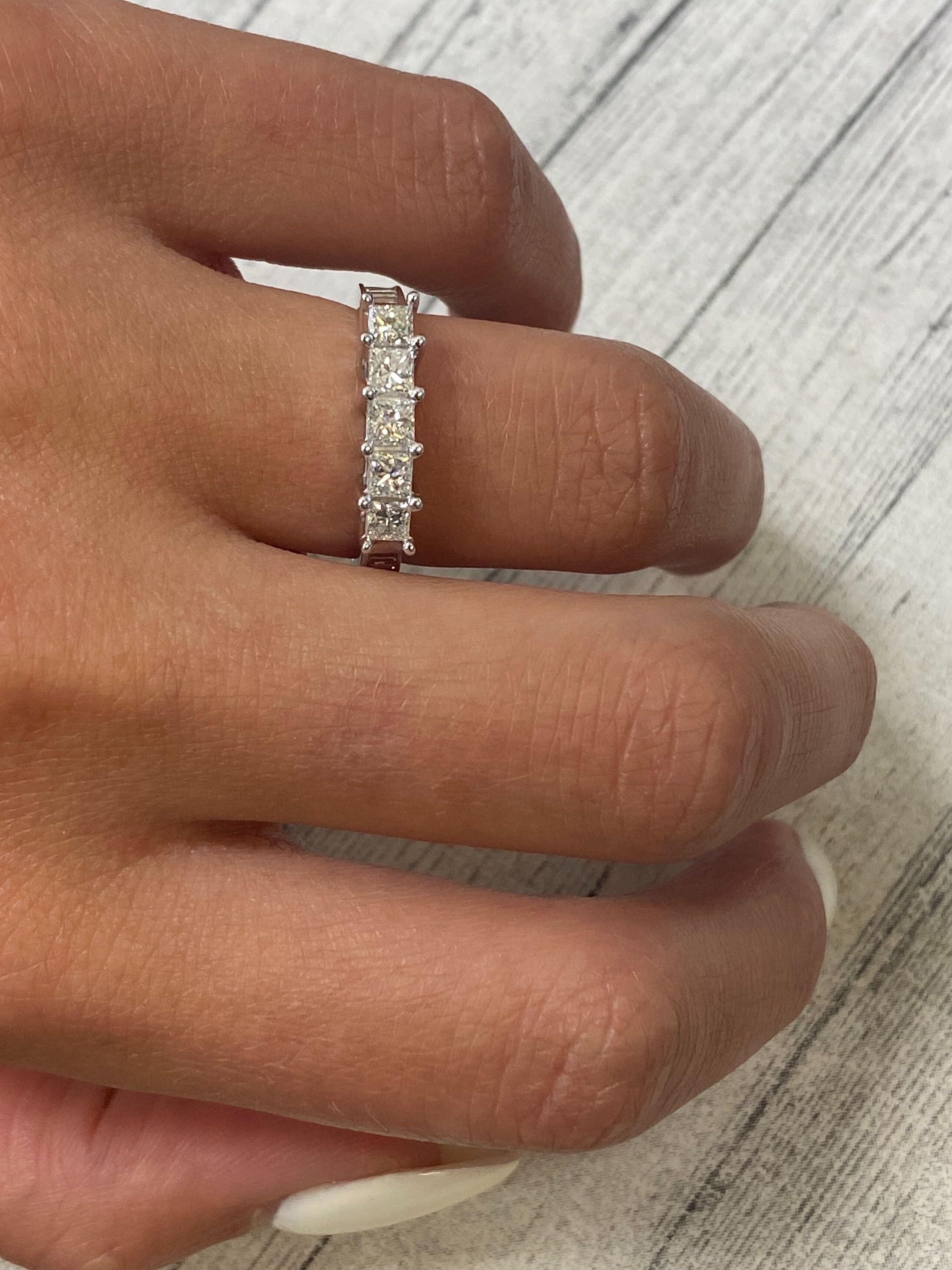 Rachel Koen Princess Cut Diamond Wedding Band Ring 14K White Gold 1.15 Cttw For Sale 2