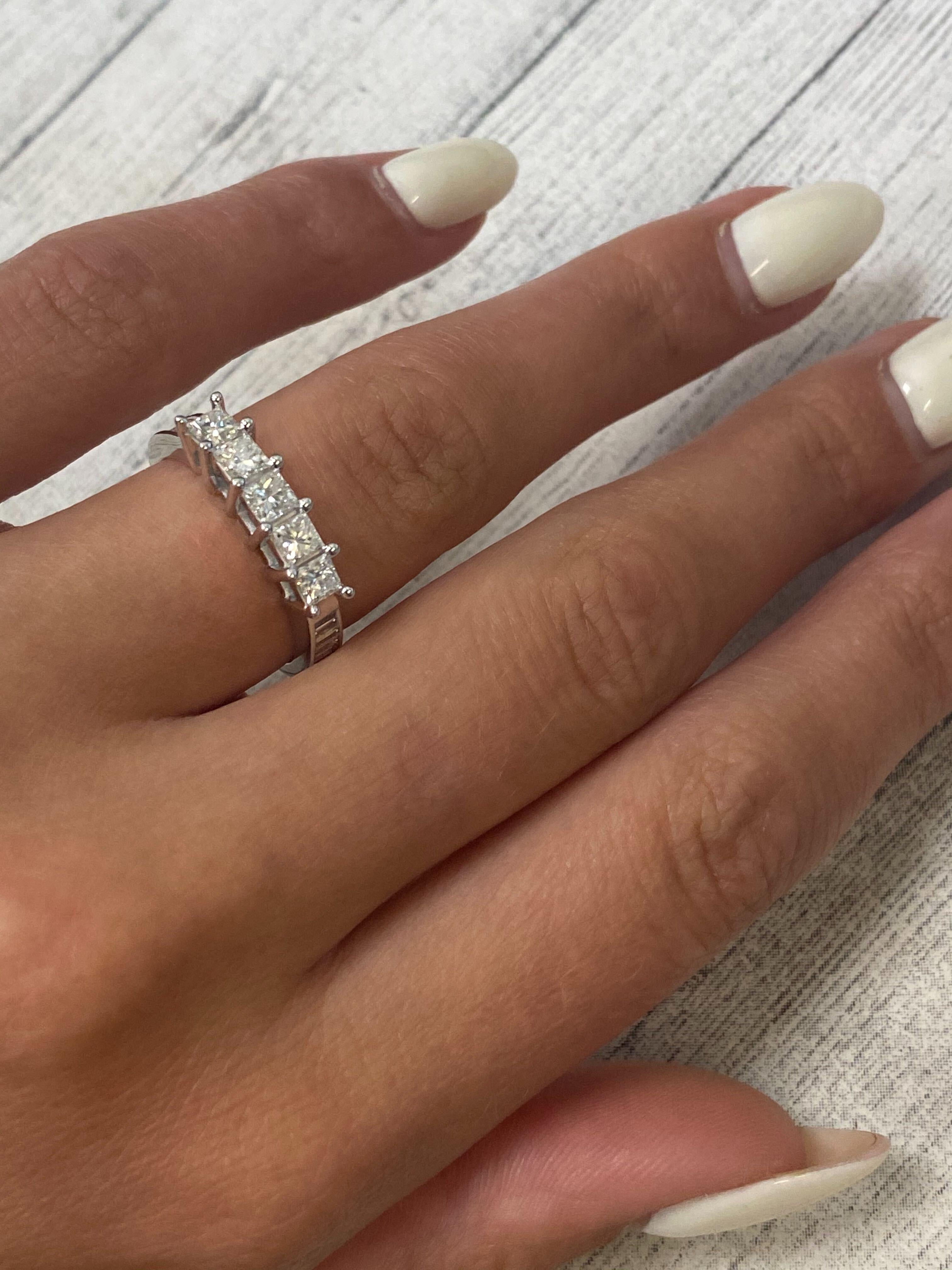 Rachel Koen Princess Cut Diamond Wedding Band Ring 14K White Gold 1.15 Cttw For Sale 3