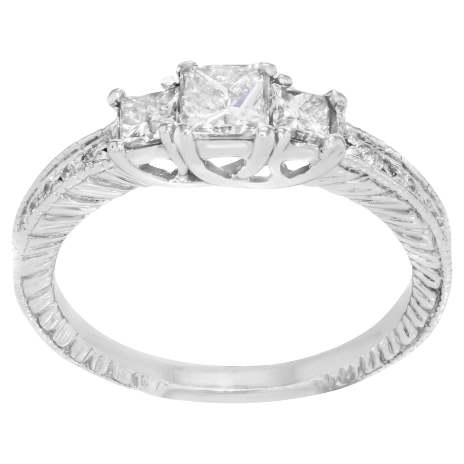 Rachel Koen Princess Cut Three-Stone Diamond Ladies Ring 14K Gold 1.00Ctw