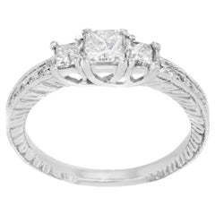Rachel Koen Princess Cut Three-Stone Diamond Ladies Ring 14K Gold 1.00Ctw
