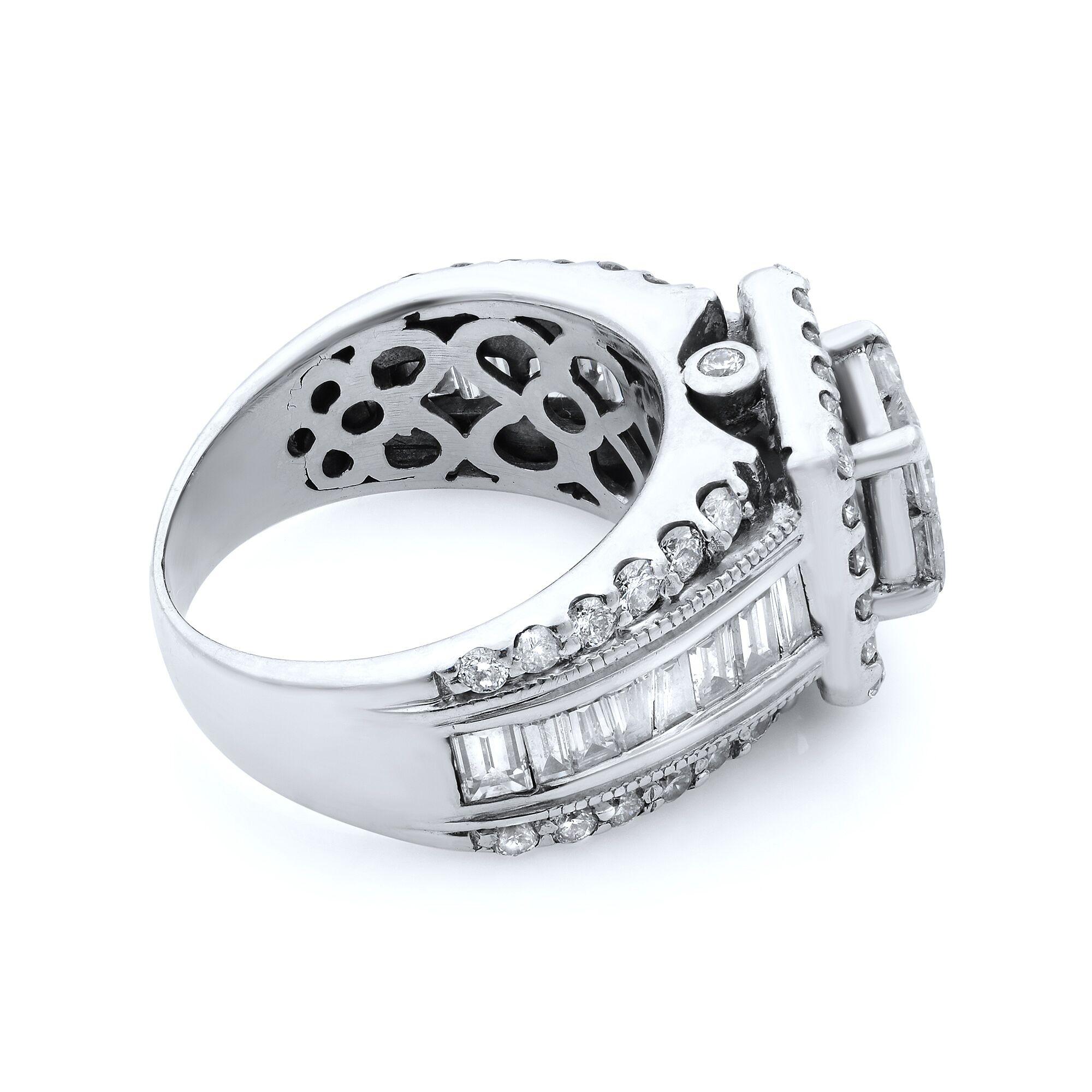 Modern Rachel Koen Princess & Round Diamond Engagement Ring 14K White Gold 2.00Ct For Sale