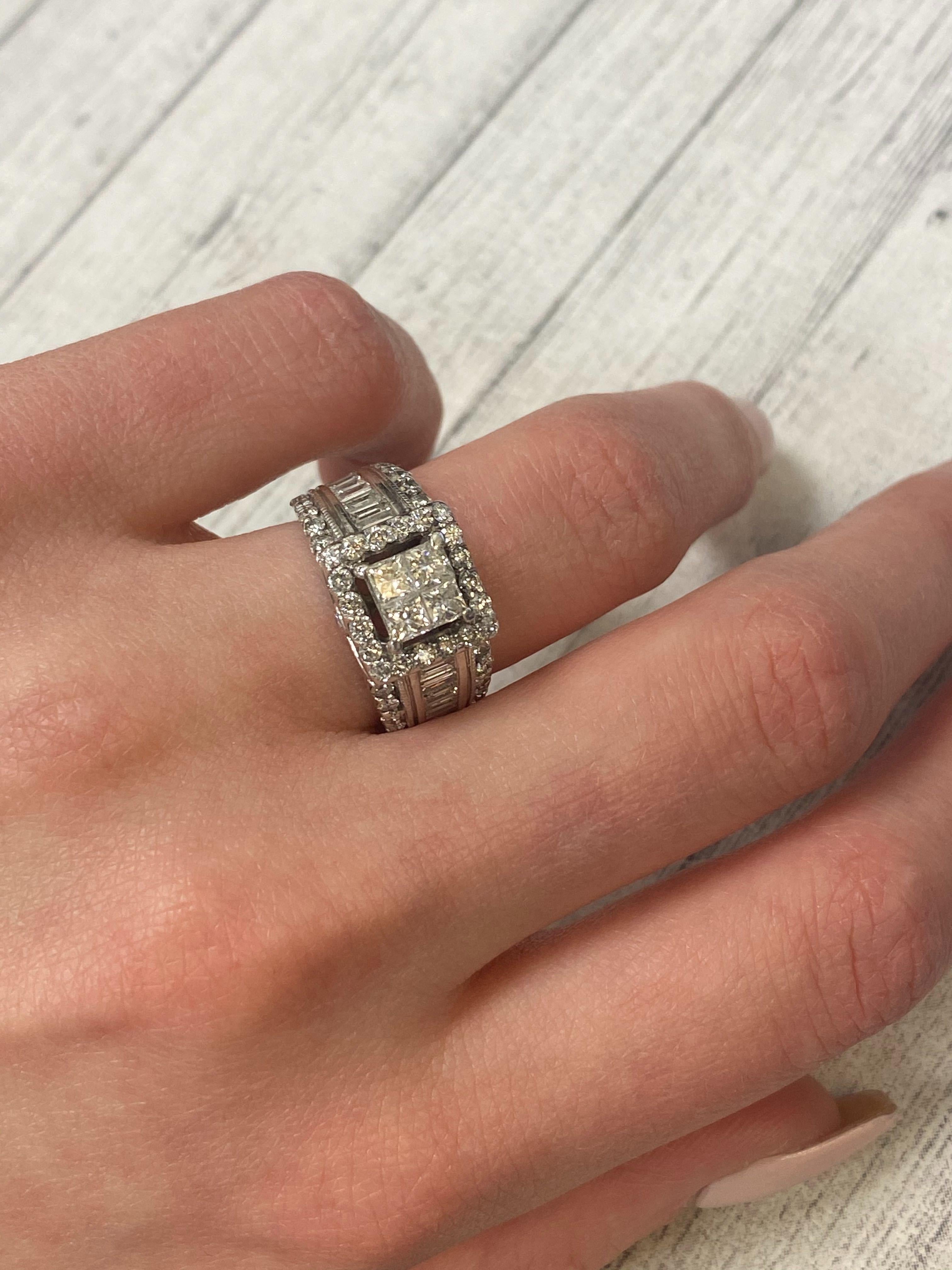 Women's or Men's Rachel Koen Princess & Round Diamond Engagement Ring 14K White Gold 2.00Ct For Sale