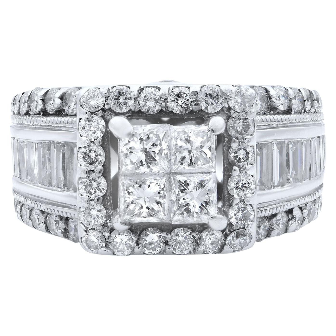 Rachel Koen Princess & Round Diamond Engagement Ring 14K White Gold 2.00Ct For Sale