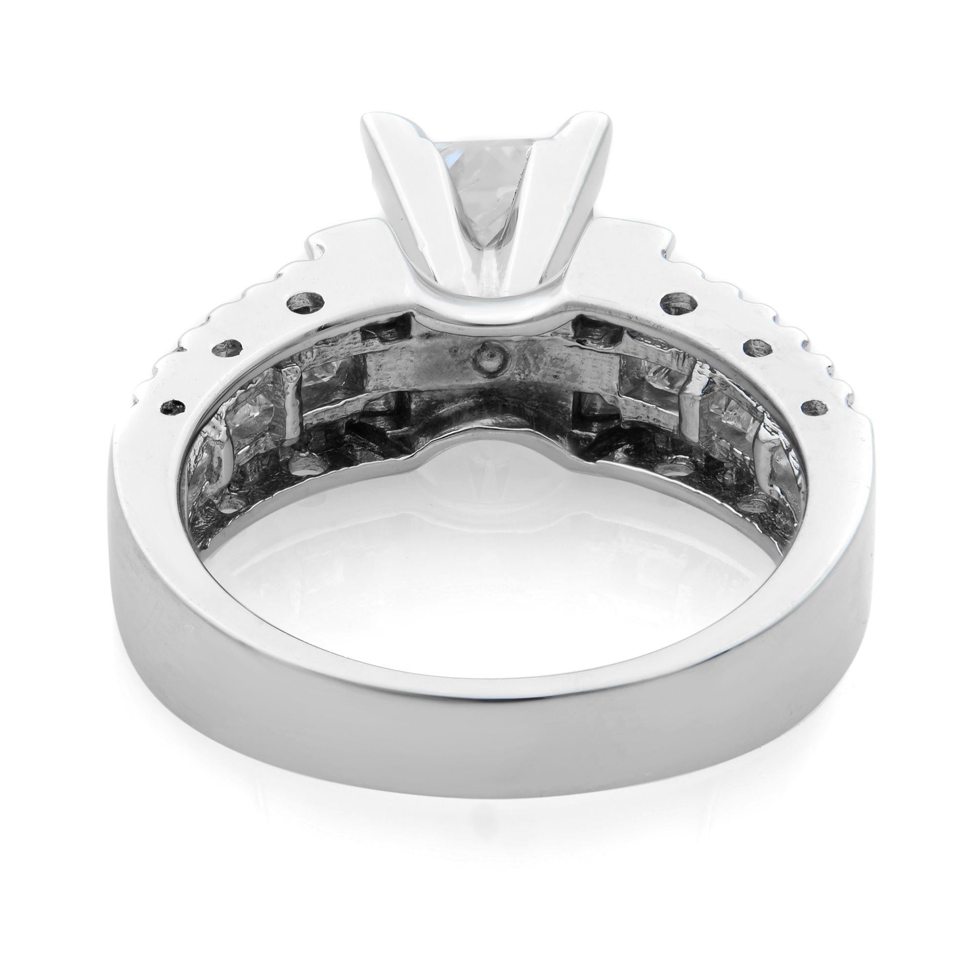Princess Cut Rachel Koen Princess W/Baguette & Round Cut Diamonds Ring 18K White Gold 1.25cts For Sale