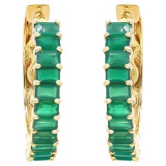 Rachel Koen Prong Set Green Emerald Hoop Earrings 18K Yellow Gold