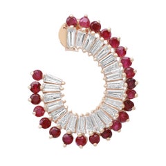 Rachel Koen Red Ruby & Diamond Hoop Earrings 14K Yellow Gold