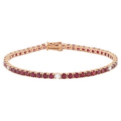 Rachel Koen Red Ruby & Diamond Tennis Bracelet 14K Yellow Gold