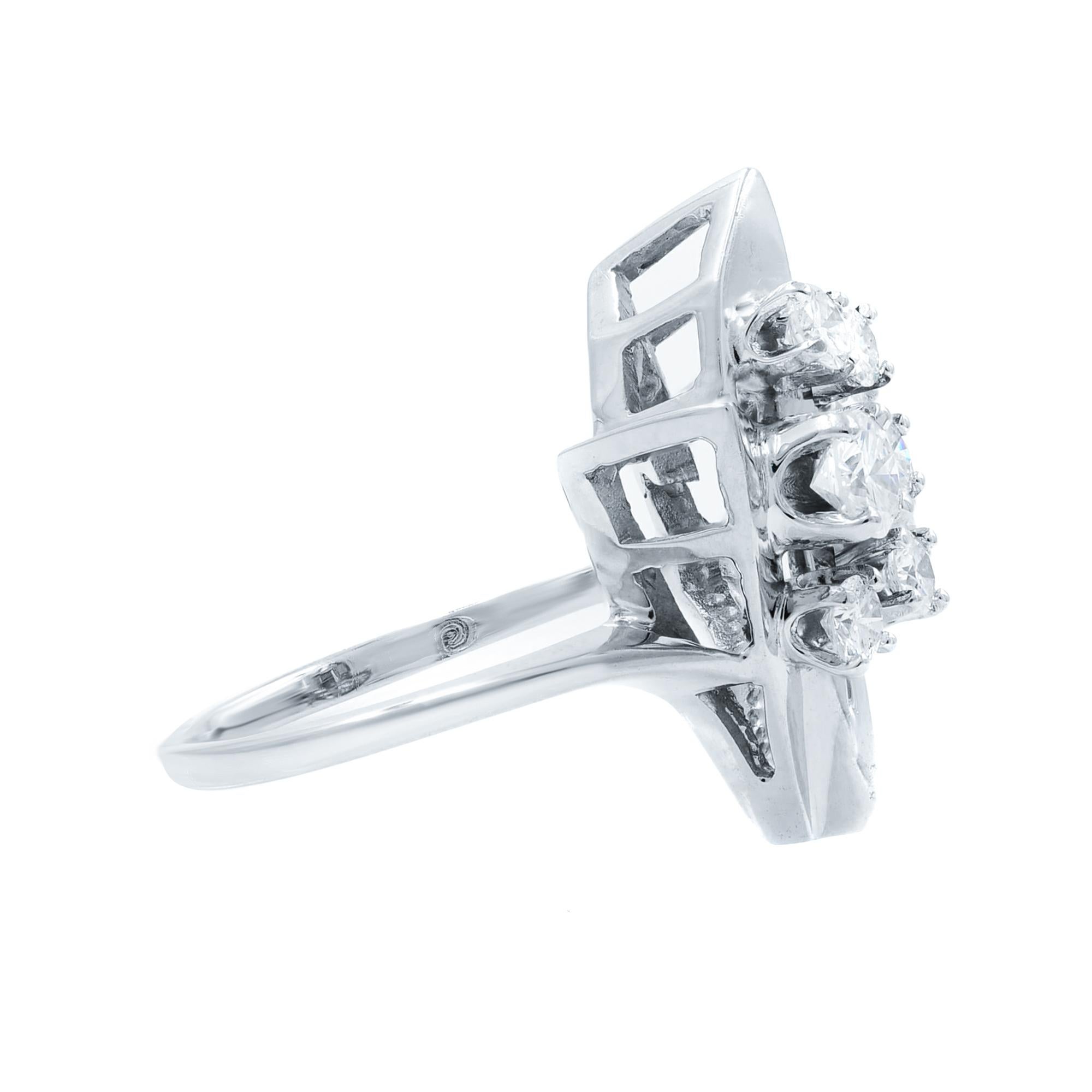 Modern Rachel Koen Retro Eight Diamond Cluster Ring 14K White Gold 1.50Cttw For Sale