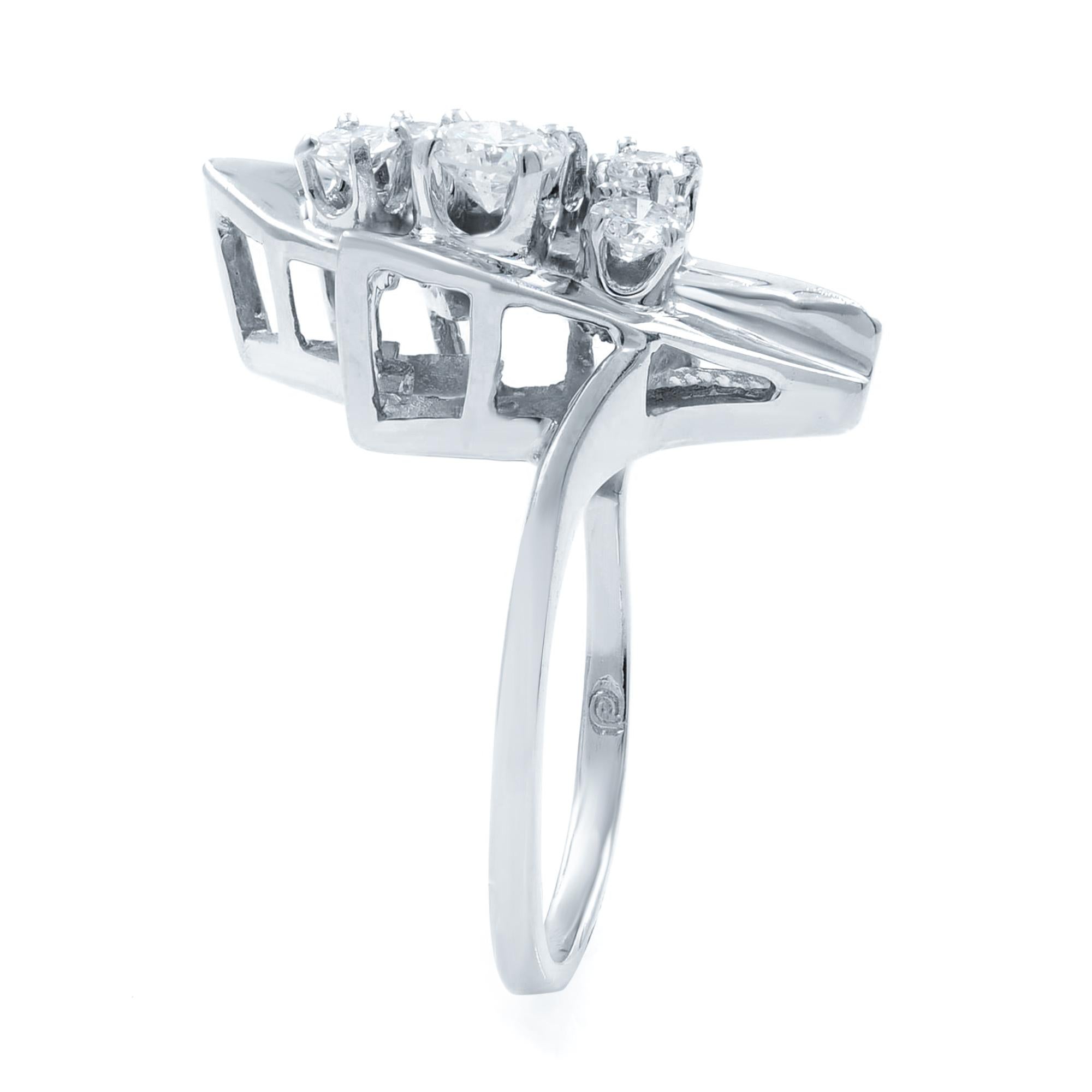 Round Cut Rachel Koen Retro Eight Diamond Cluster Ring 14K White Gold 1.50Cttw For Sale