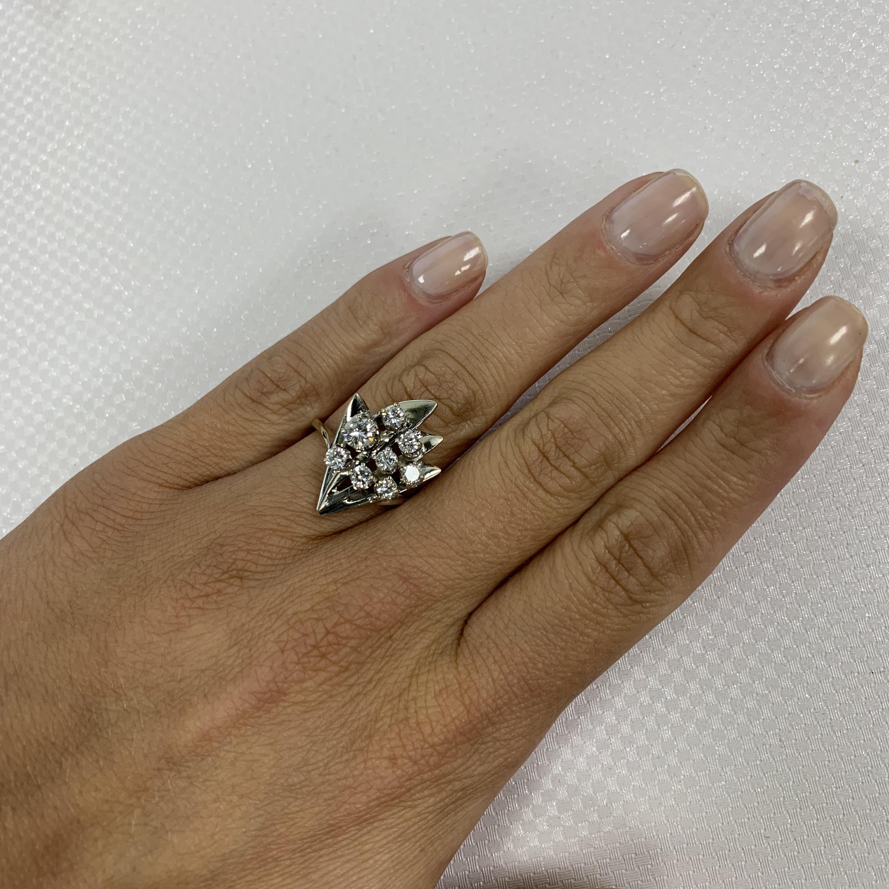 Women's Rachel Koen Retro Eight Diamond Cluster Ring 14K White Gold 1.50Cttw For Sale