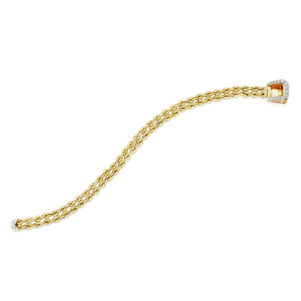 Modern Rachel Koen Retro Woven Mesh Braided Diamond Buckle Bracelet 14K Yellow Gold For Sale