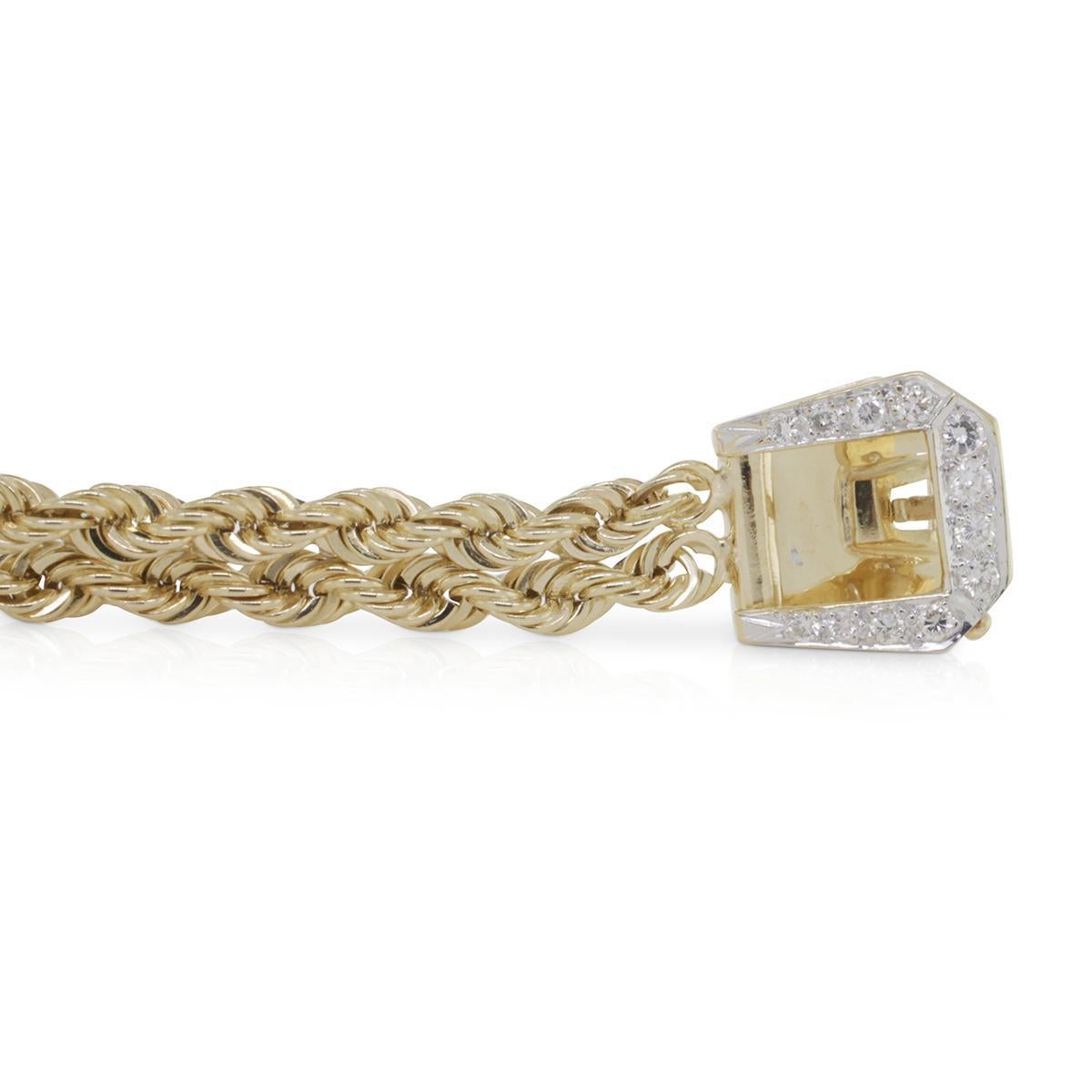 Round Cut Rachel Koen Retro Woven Mesh Braided Diamond Buckle Bracelet 14K Yellow Gold For Sale