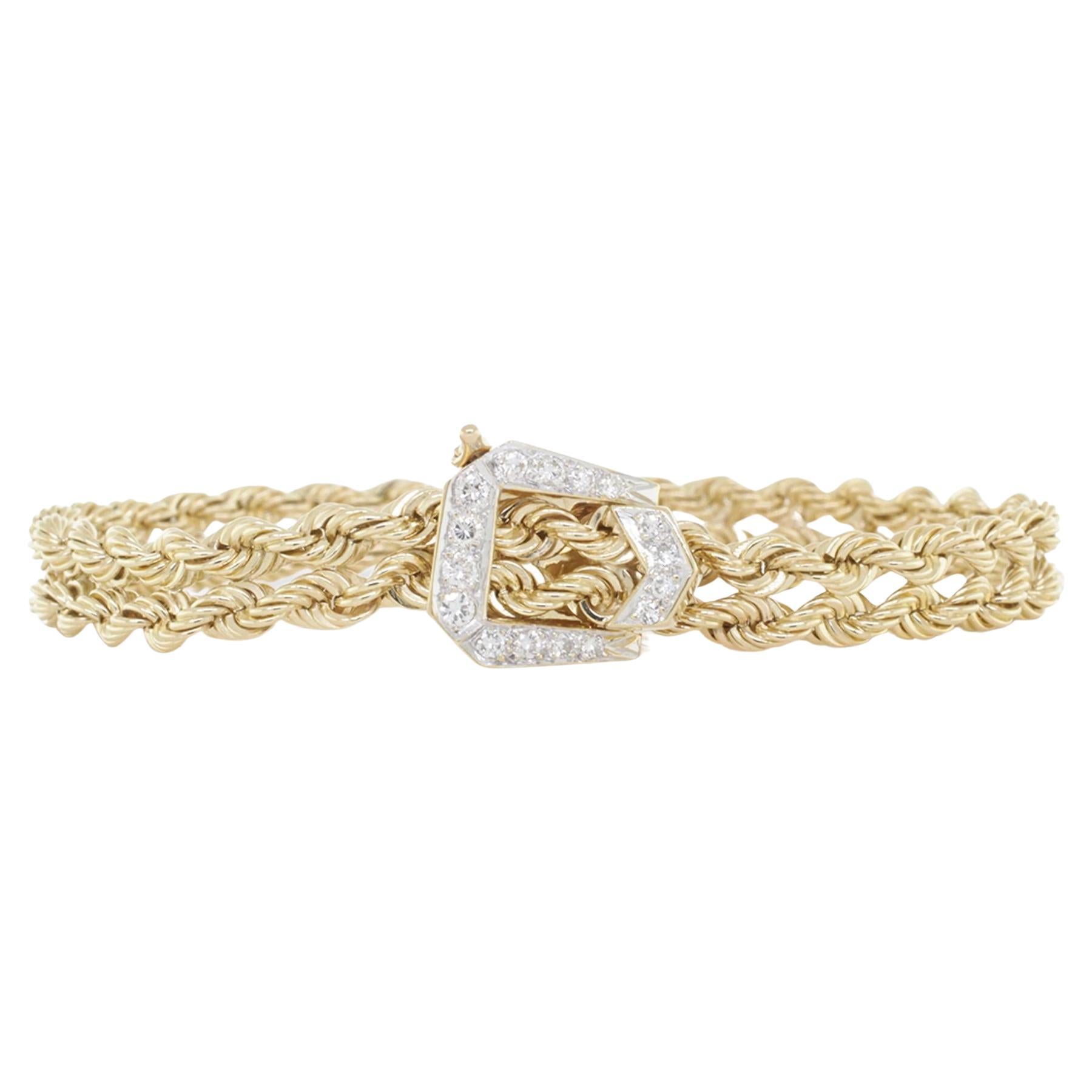 Rachel Koen Bracelet rétro en or jaune 14 carats avec boucle en maille tressée et diamants