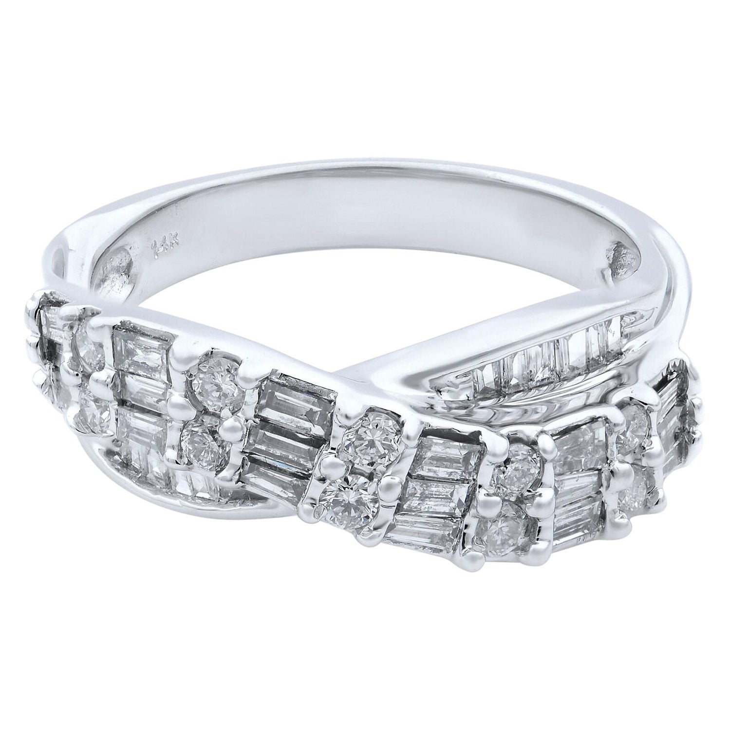 Rachel Koen Fascia di diamanti con taglio rotondo e a baguette in oro bianco 14K 1,00Cttw