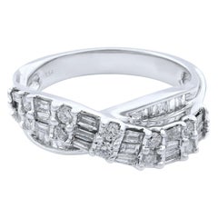 Rachel Koen Bande de diamants ronds et baguettes en or blanc 14K 1.00Cttw