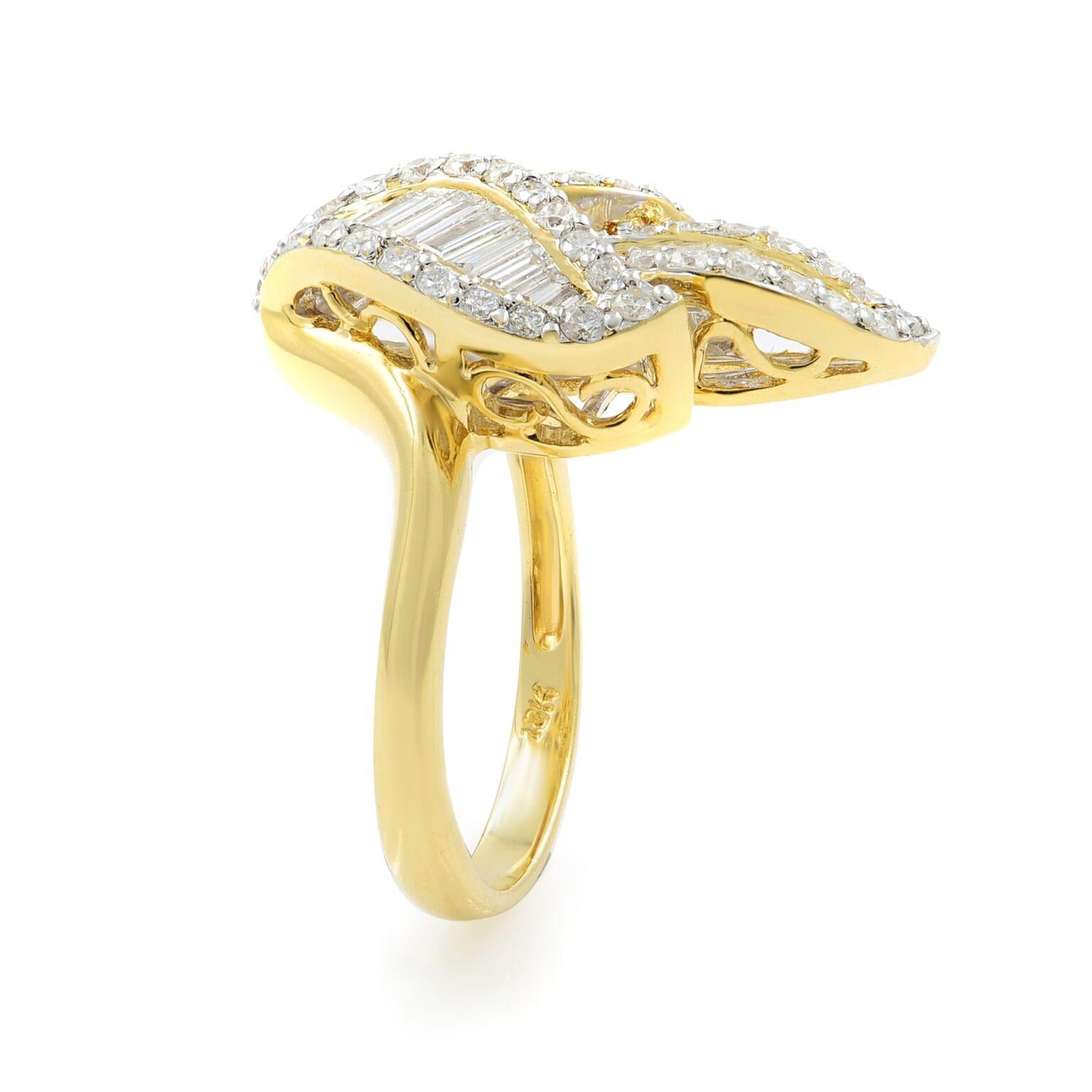 Modern Rachel Koen Round and Baguette Cut Diamond Ring 18K Yellow Gold 1.86Cttw For Sale