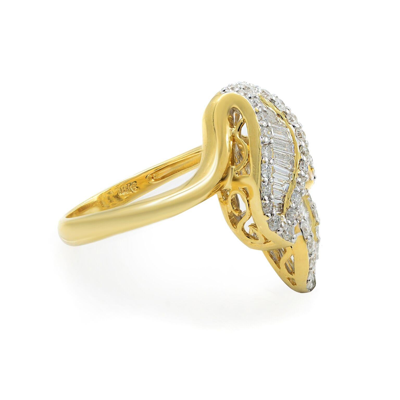 Rachel Koen Round and Baguette Cut Diamond Ring 18K Yellow Gold 1.86Cttw In New Condition For Sale In New York, NY