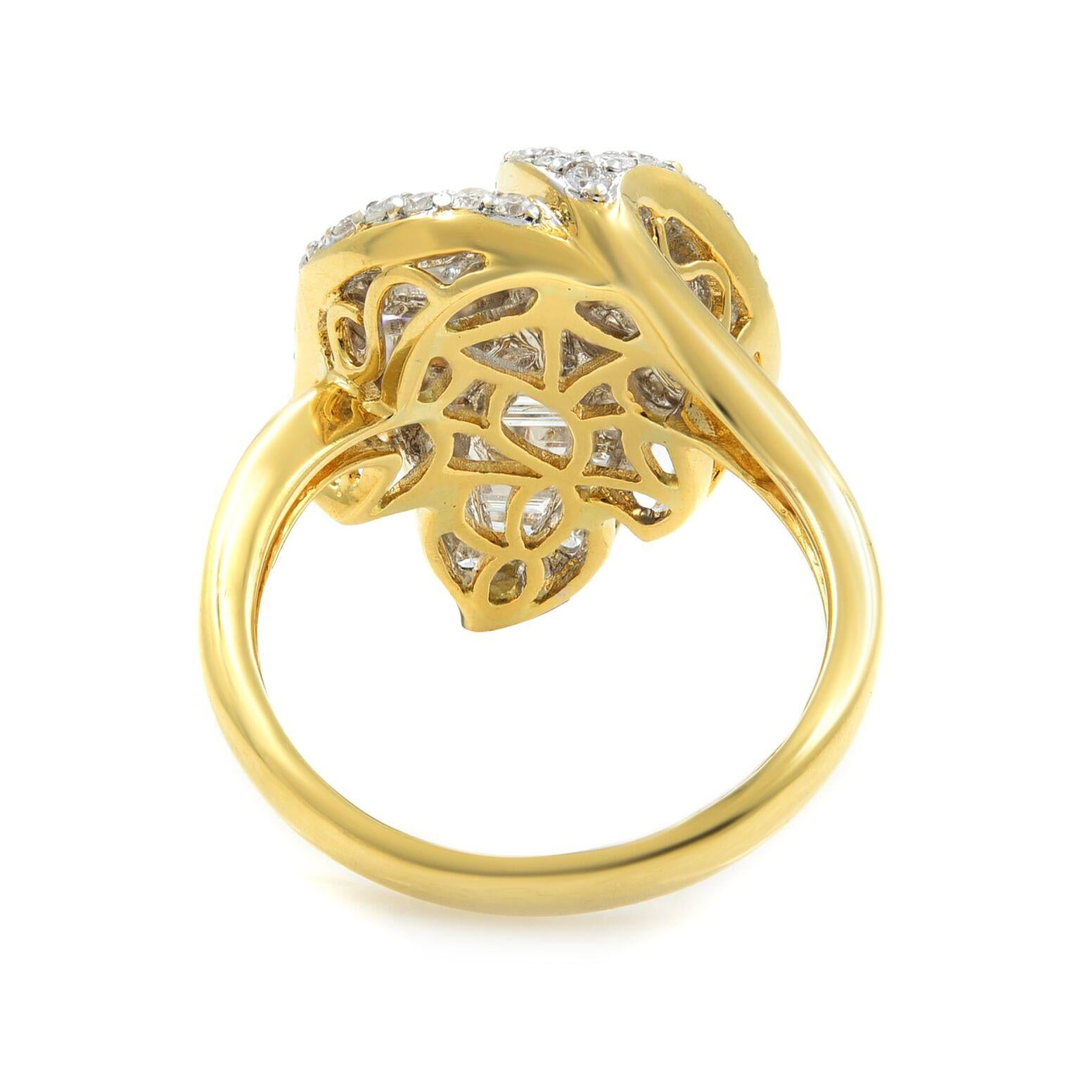 Women's Rachel Koen Round and Baguette Cut Diamond Ring 18K Yellow Gold 1.86Cttw For Sale