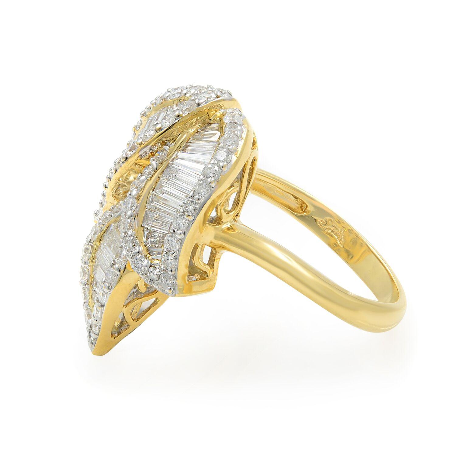 Rachel Koen Round and Baguette Cut Diamond Ring 18K Yellow Gold 1.86Cttw For Sale 1