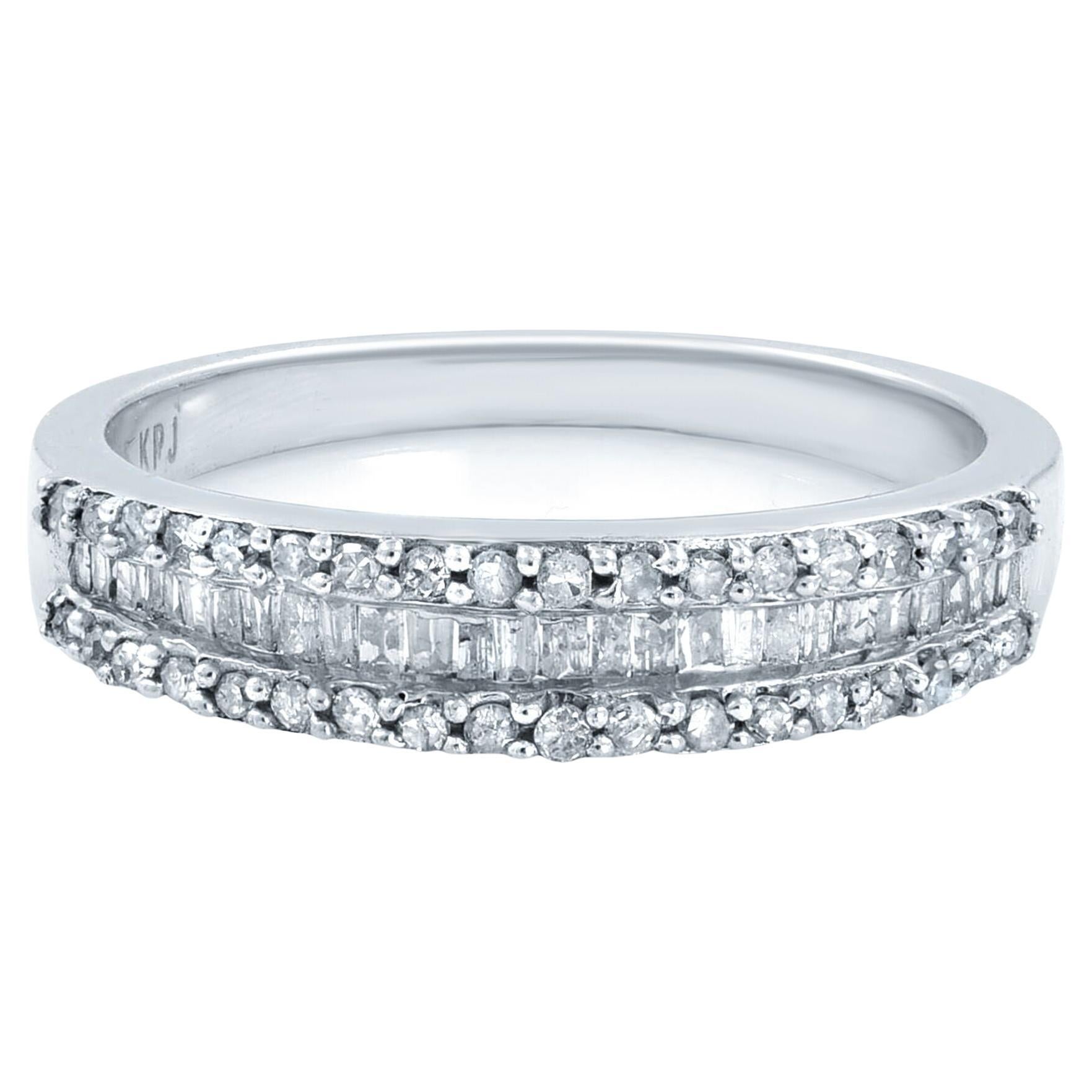 Rachel Koen Round Baguette Cut Diamond Ring Sterling Silver 1.00Cttw For Sale