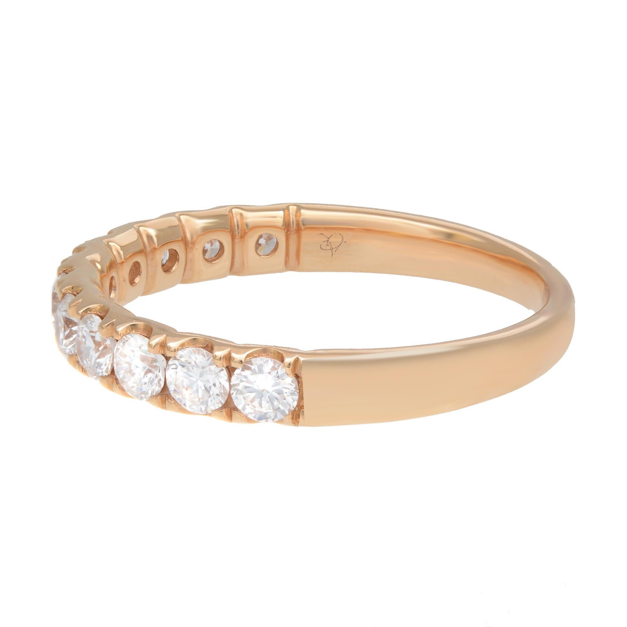 Round Cut Rachel Koen Round Brilliant Pave Diamond Wedding Band Ring 18K Rose Gold 0.72ct For Sale