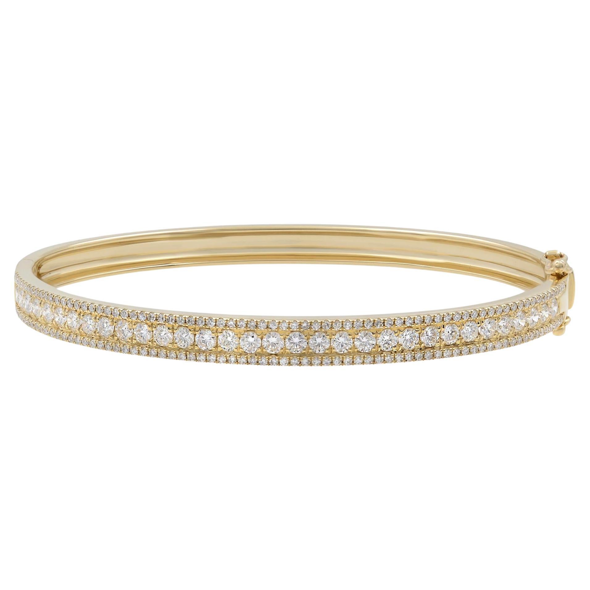 Rachel Koen Round Cut Diamond Bangle Bracelet 14K Yellow Gold 1.70Cttw For Sale