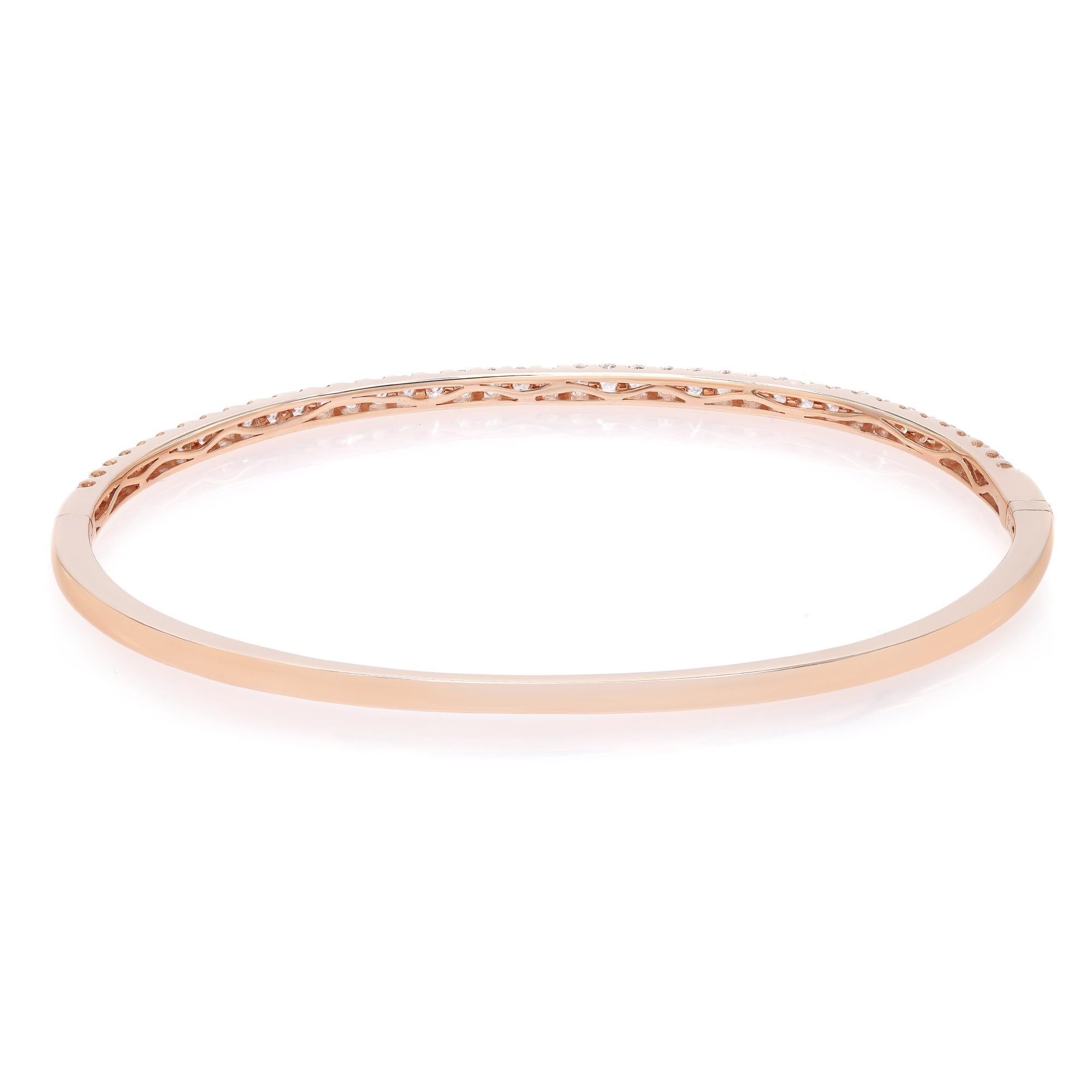 Modern Rachel Koen Round Cut Diamond Bangle Bracelet 18K Rose Gold 0.99Cttw For Sale