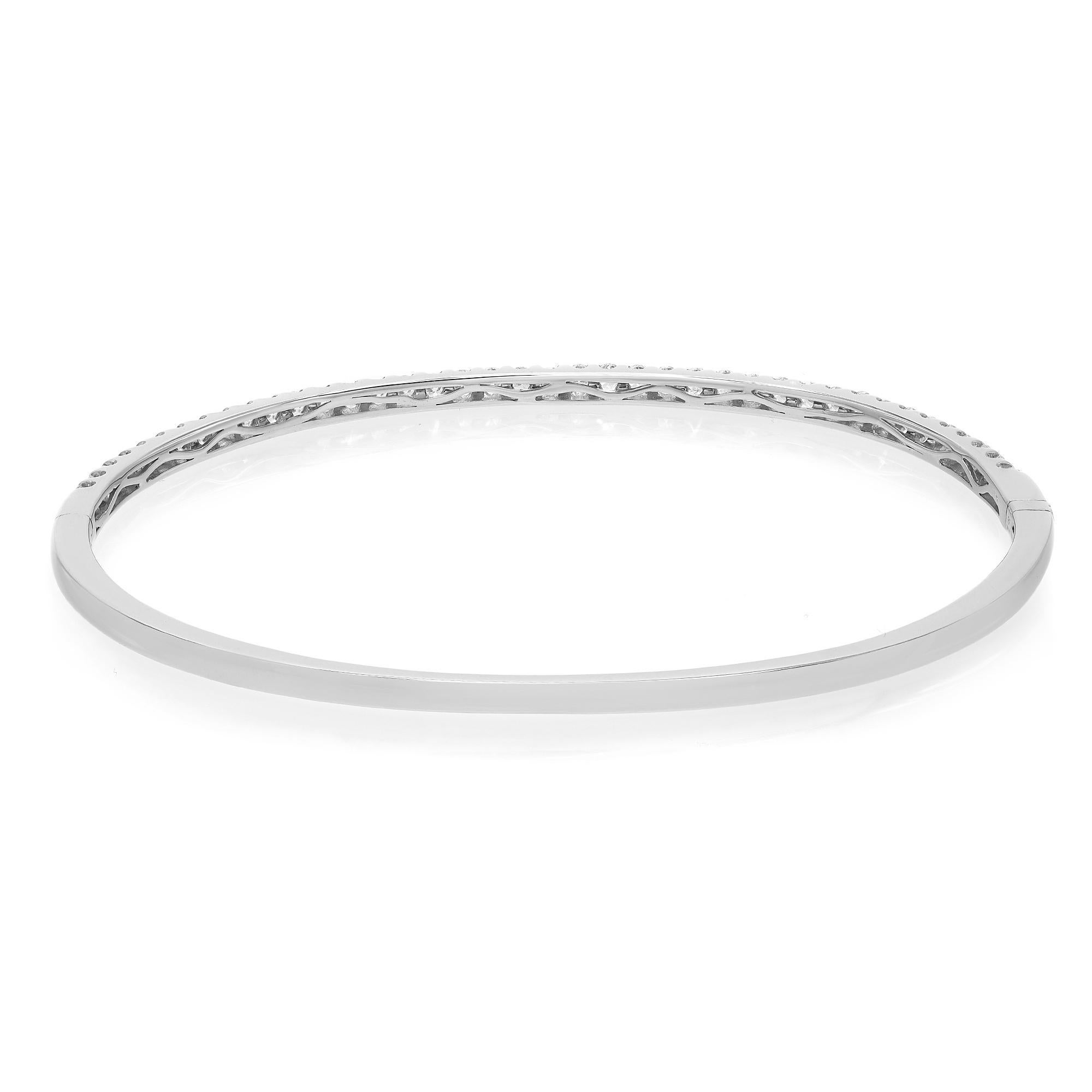 Modern Rachel Koen Round Cut Diamond Bangle Bracelet 18K White Gold 0.99Cttw For Sale