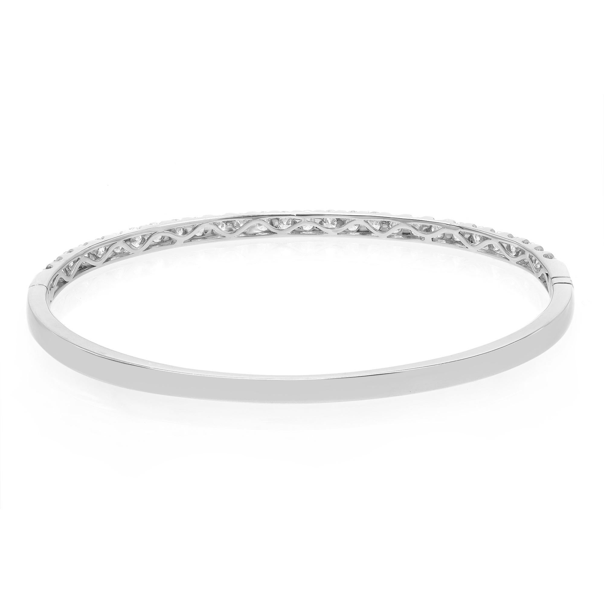 Modern Rachel Koen Round Cut Diamond Bangle Bracelet 18K White Gold 2.00Cttw For Sale