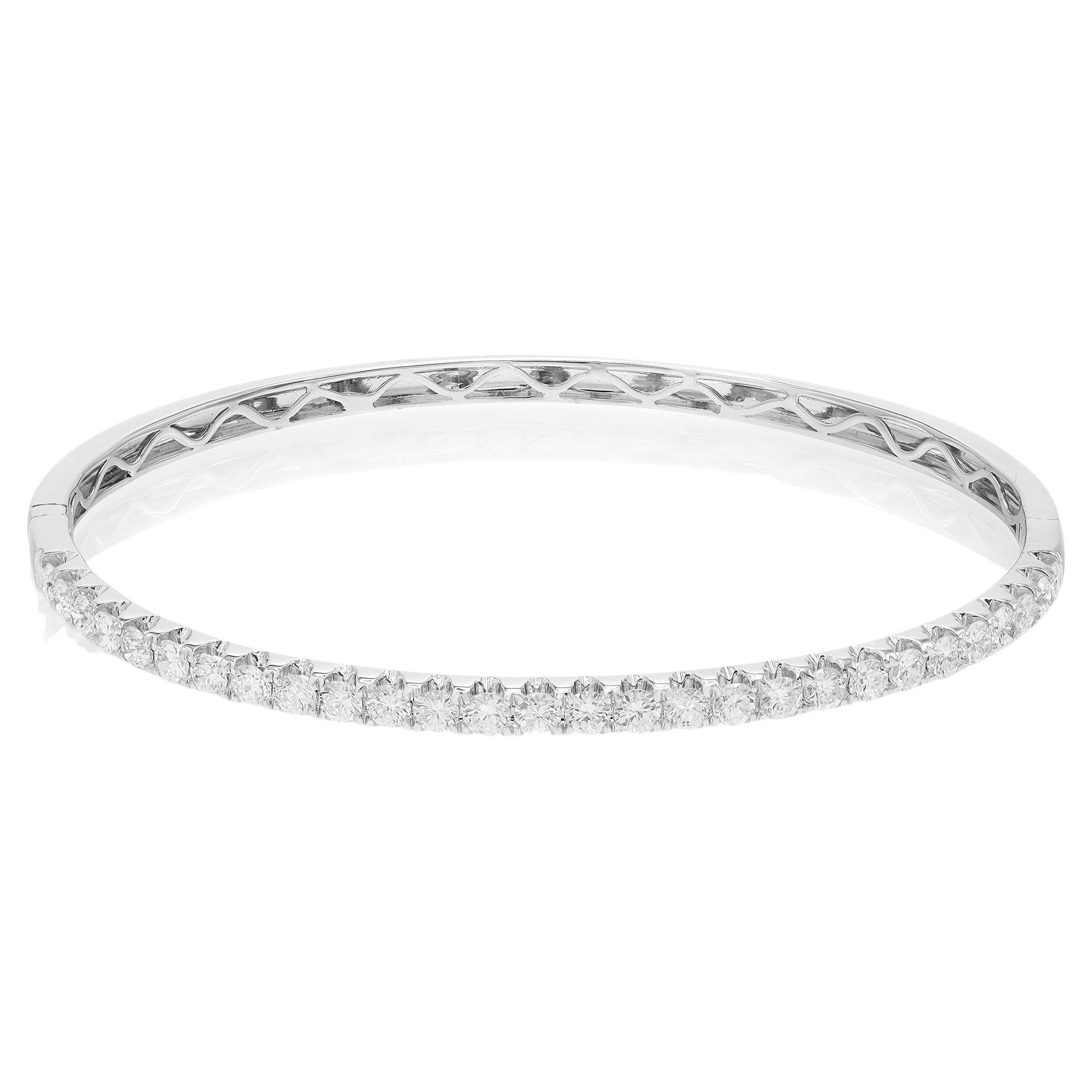 Rachel Koen Round Cut Diamond Bangle Bracelet 18K White Gold 2.00Cttw For Sale