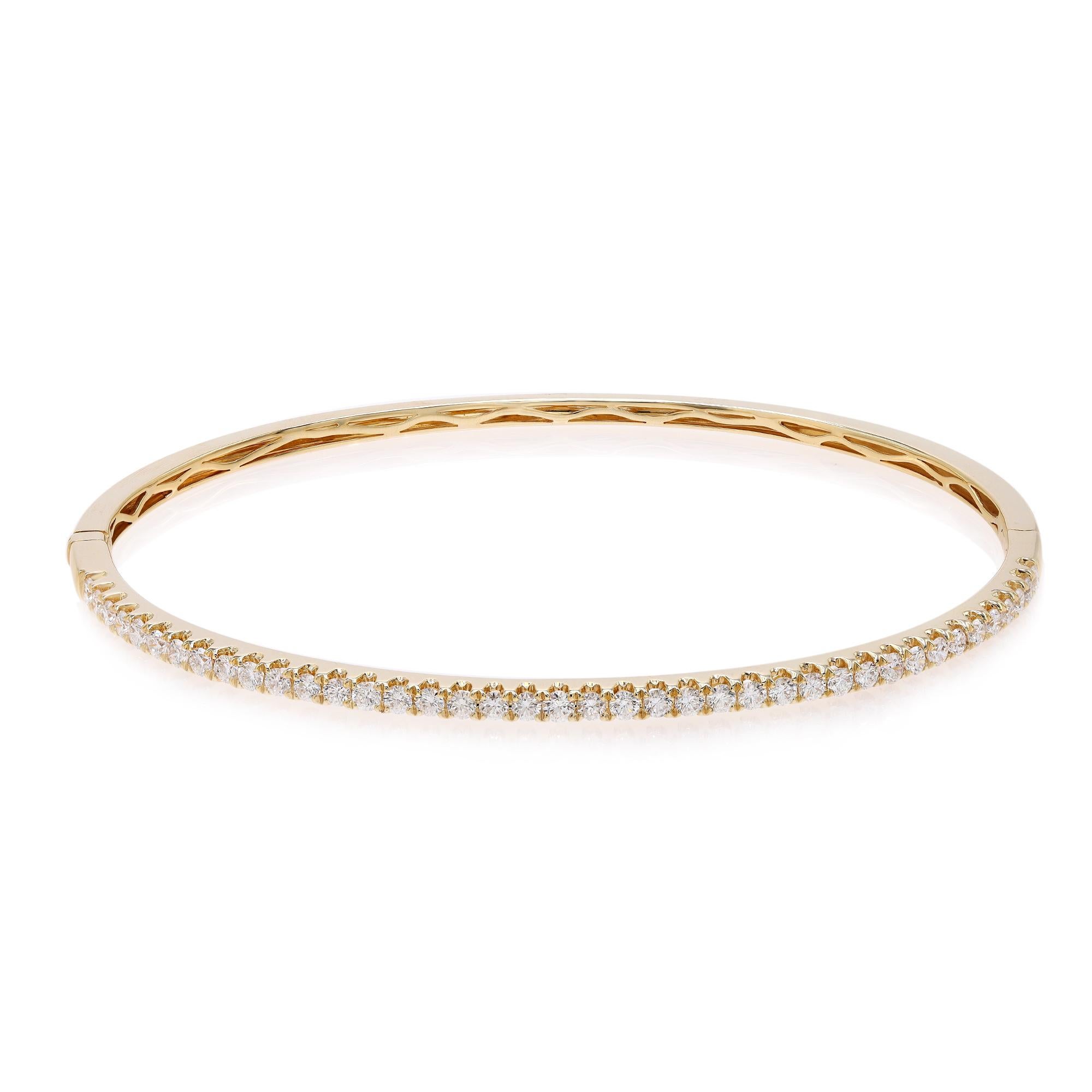 Rachel Koen Round Cut Diamond Bangle Bracelet 18K Yellow Gold 1.00Cttw In New Condition For Sale In New York, NY