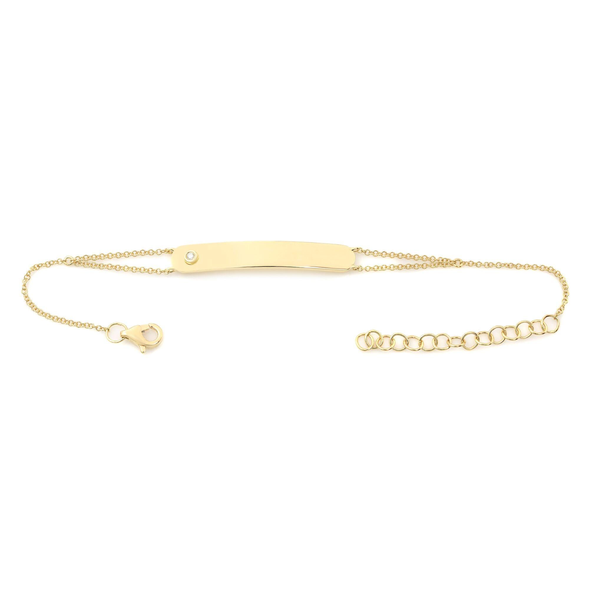 Modern Rachel Koen Round Cut Diamond Plate Bracelet 14K Yellow Gold 0.02Cttw For Sale