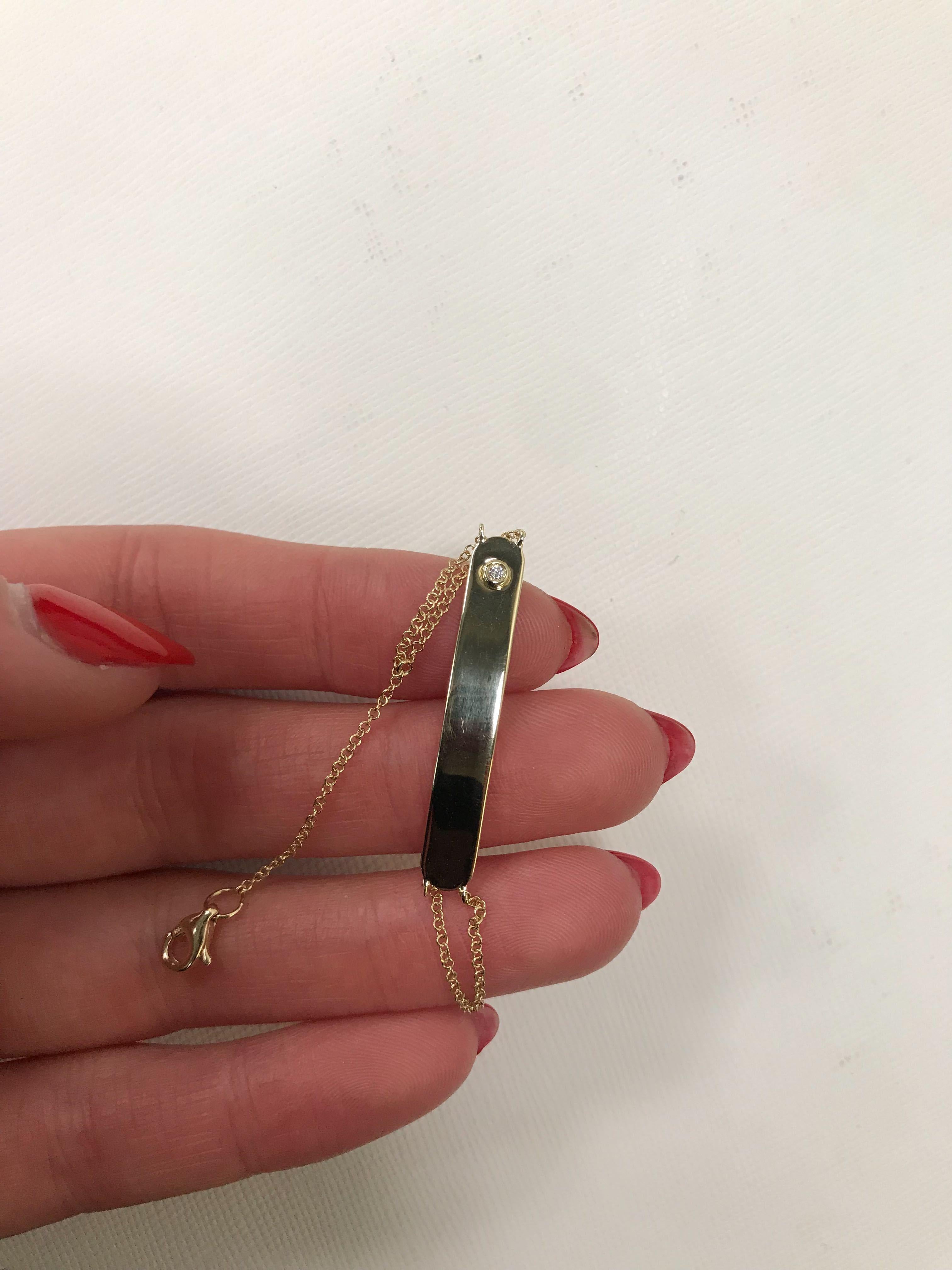 Rachel Koen Round Cut Diamond Plate Bracelet 14K Yellow Gold 0.02Cttw For Sale 1
