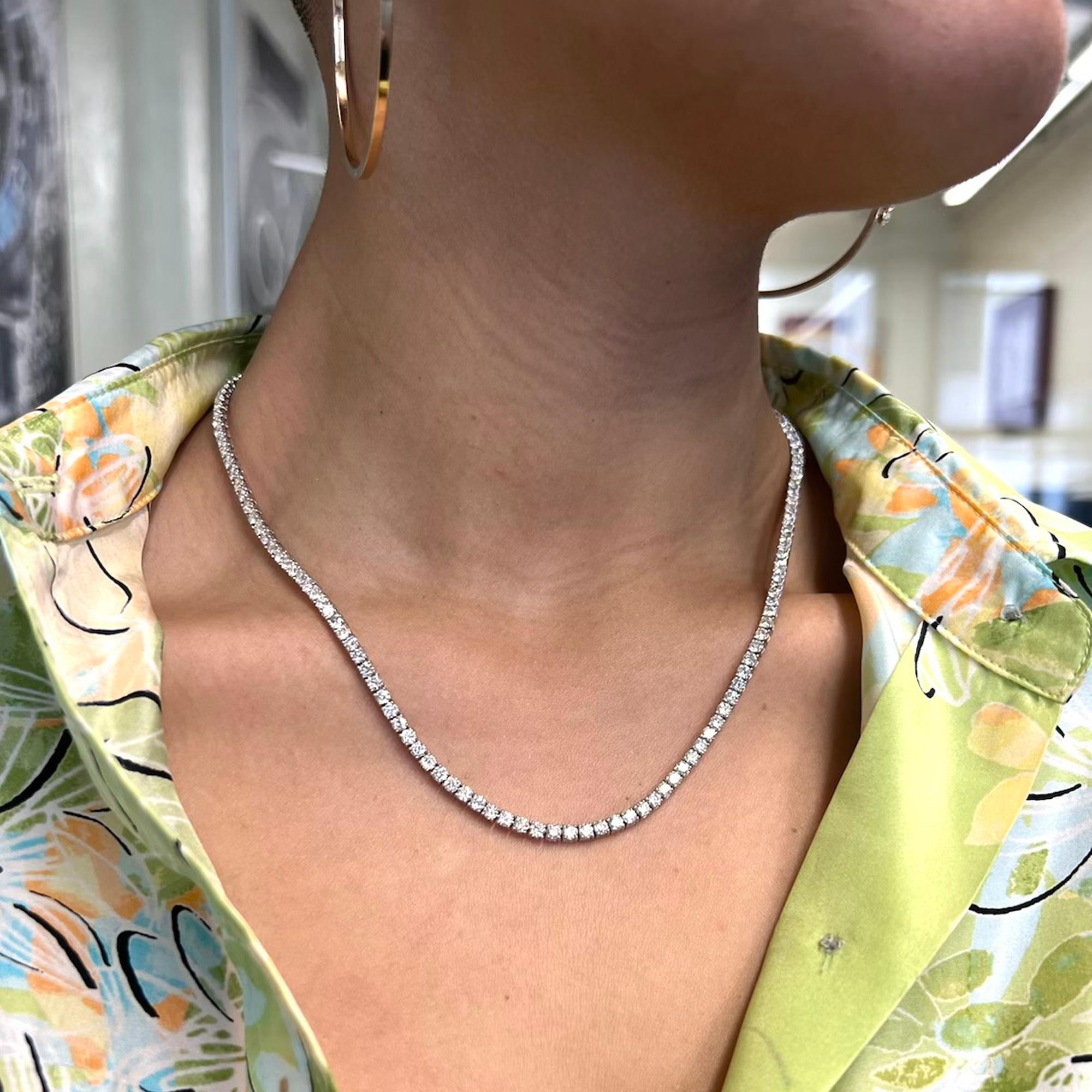 Rachel Koen Tennis-Halskette aus 14K Weißgold mit Diamanten im Rundschliff 13,63 Gesamtgewicht 18 Zoll im Zustand „Neu“ im Angebot in New York, NY