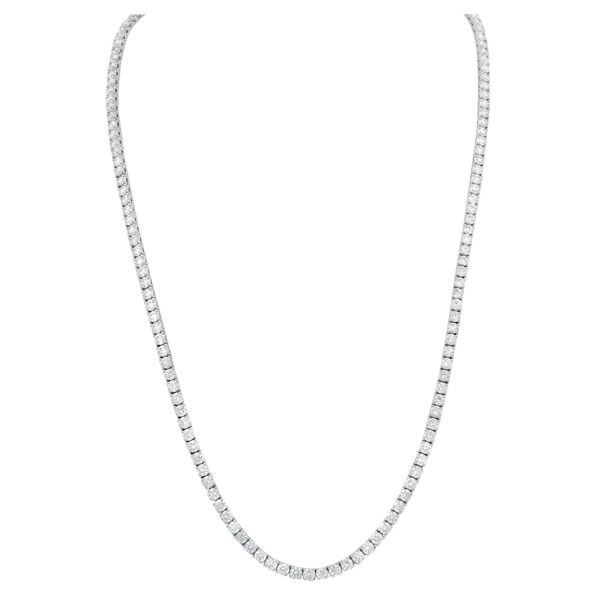 Rachel Koen Round Cut Diamond Tennis Necklace 14K White Gold 13.63Cttw 18 Inches For Sale