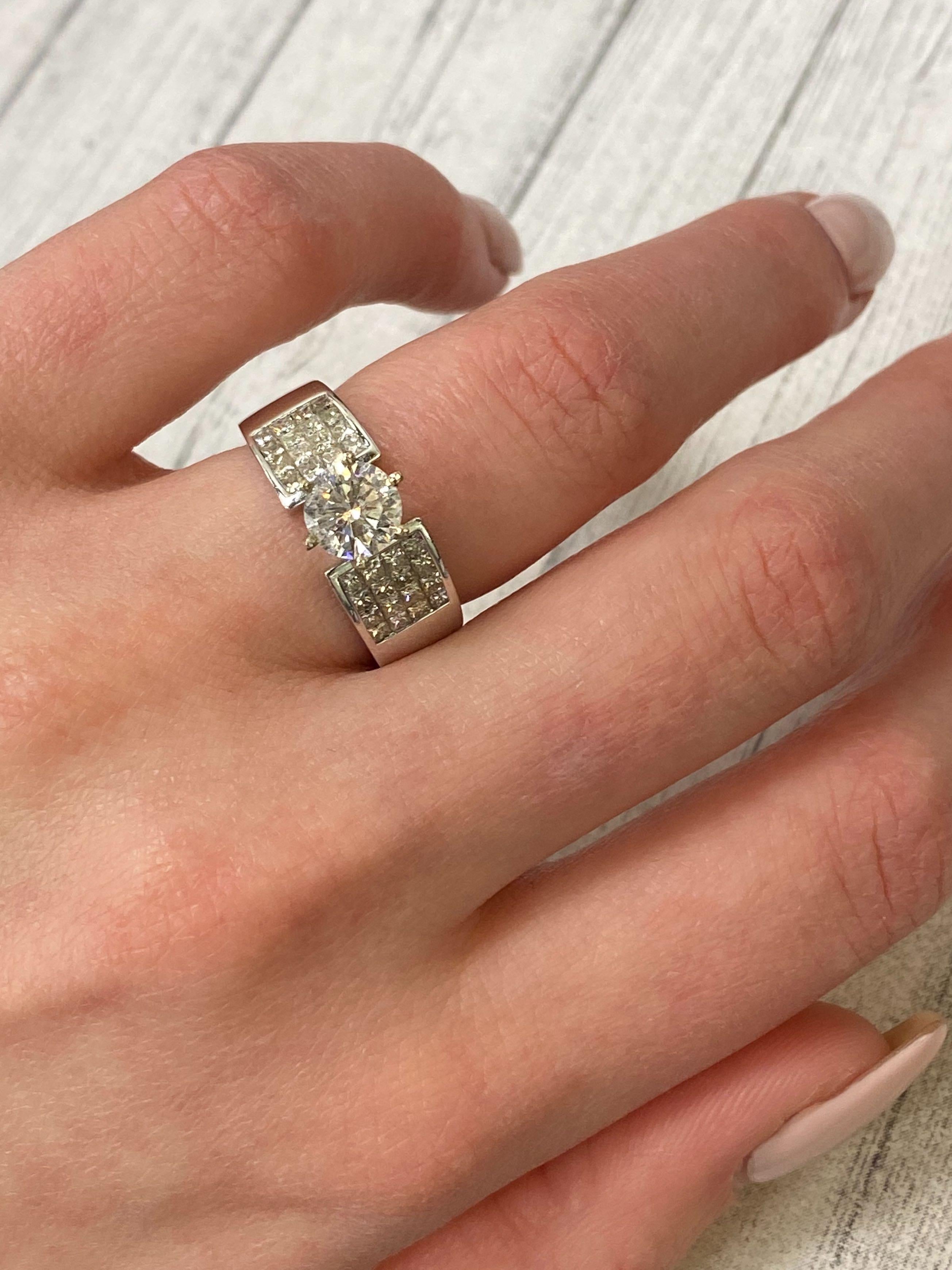 Rachel Koen Round Cut Diamond Wide Engagement Ring 14K White Gold 2.00cts In Excellent Condition For Sale In New York, NY