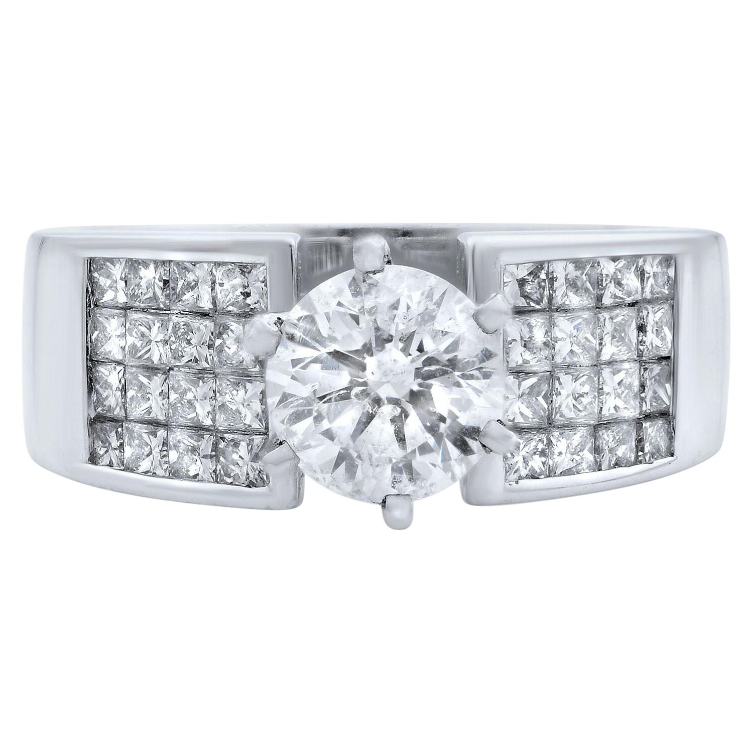 Rachel Koen Round Cut Diamond Wide Engagement Ring 14K White Gold 2.00cts