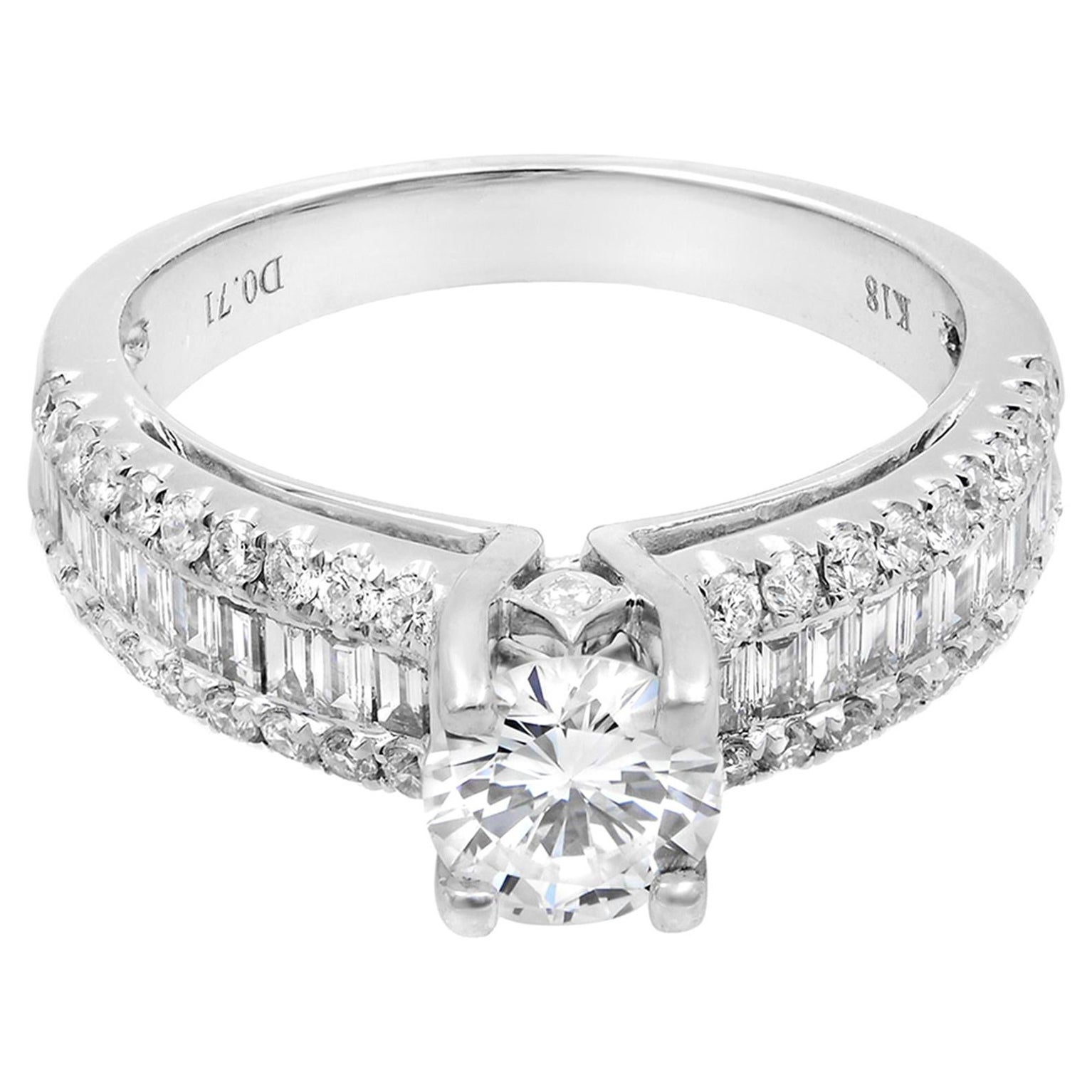 Rachel Koen, bague de fiançailles taille ronde en or blanc 18 carats 0,71 carat