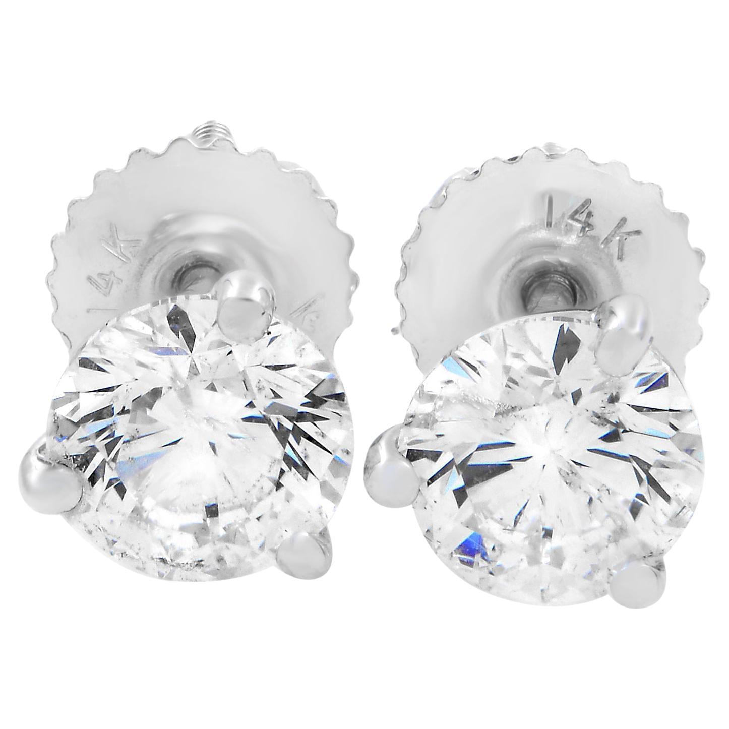Rachel Koen Round Cut Natural Diamond Stud Earrings 14K White Gold 1.50cttw For Sale