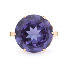 Rachel Koen Round Cut Purple Amethyst Cocktail Ring 18K Yellow Gold Size 7.5