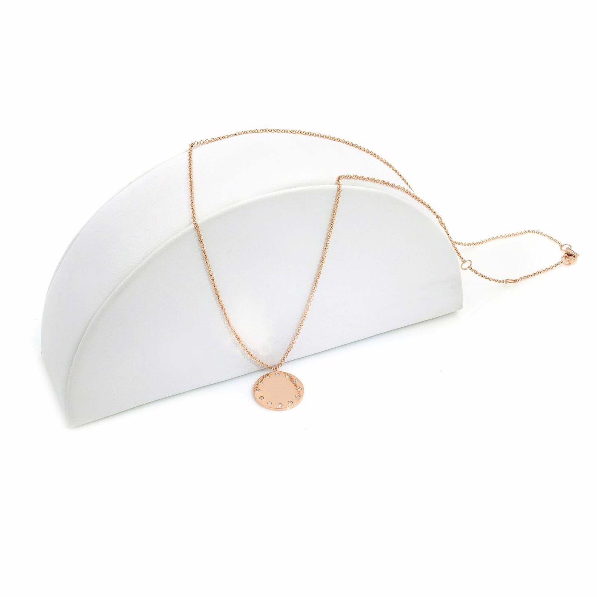 Modern Rachel Koen Round Diamond Circle Disc Pendant Necklace 14K Rose Gold 0.09cttw For Sale